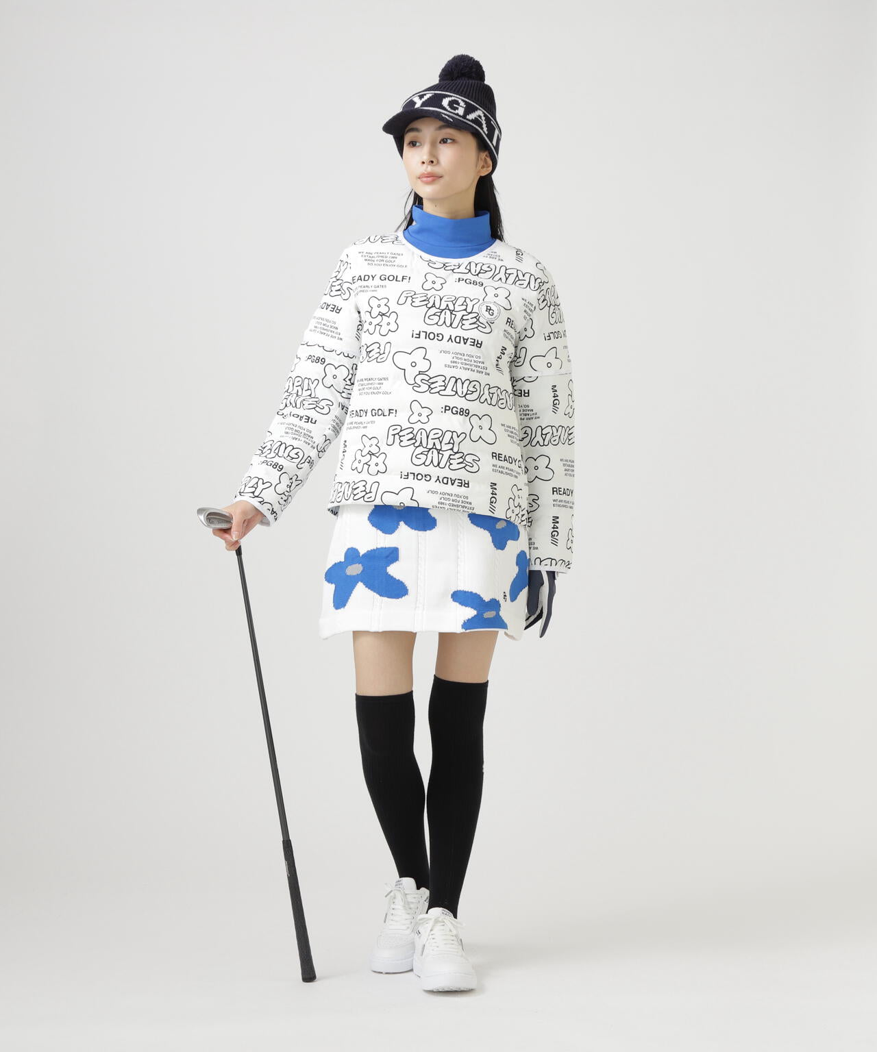 アラン柄×インターシャニットスカート ＜ランダム編みフラワー柄＞