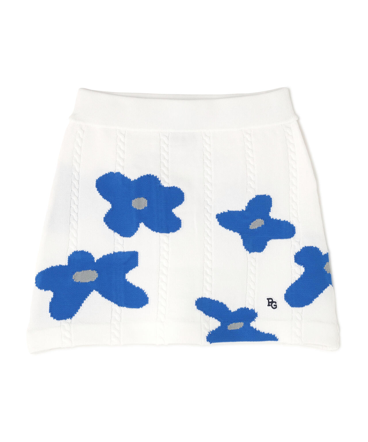 アラン柄×インターシャニットスカート ＜ランダム編みフラワー柄＞