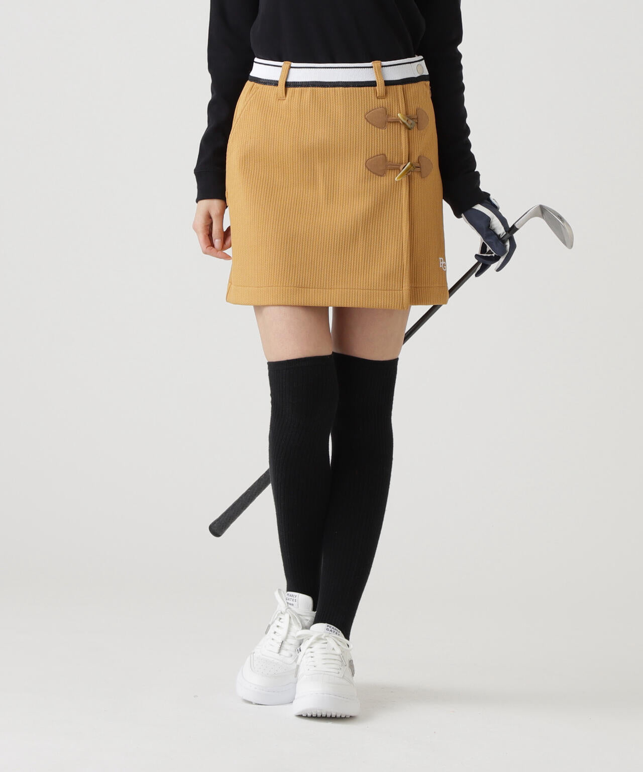 PeストレッチヘリンボーンJQ裏起毛ラップ風スカート | PEARLY GATES