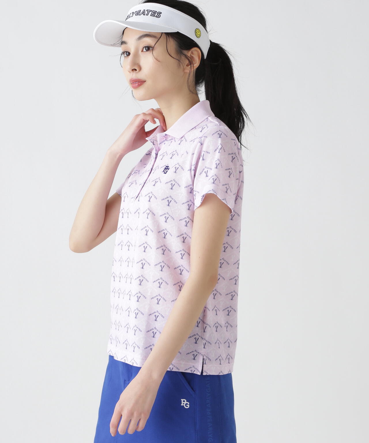 ロゴうさぎアーガイル柄プリント ベアカノコ半袖ポロシャツ