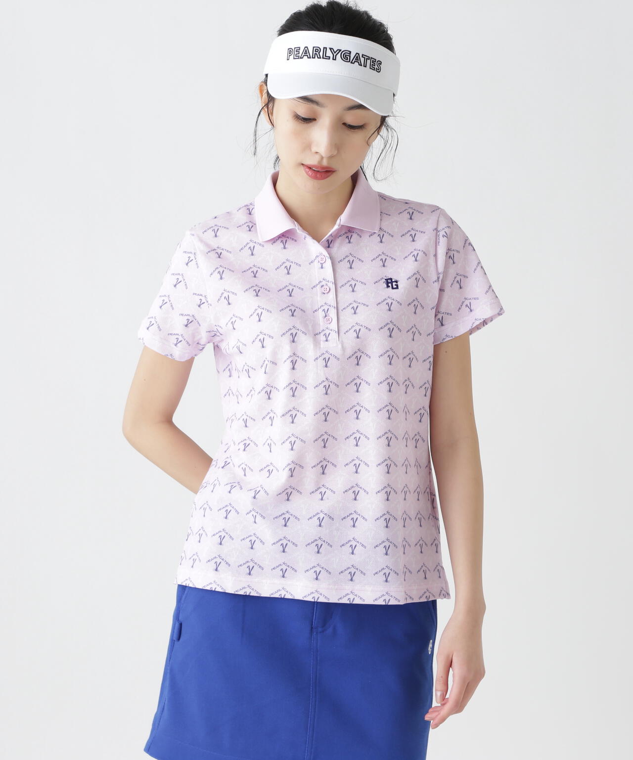 ロゴうさぎアーガイル柄プリント ベアカノコ半袖ポロシャツ