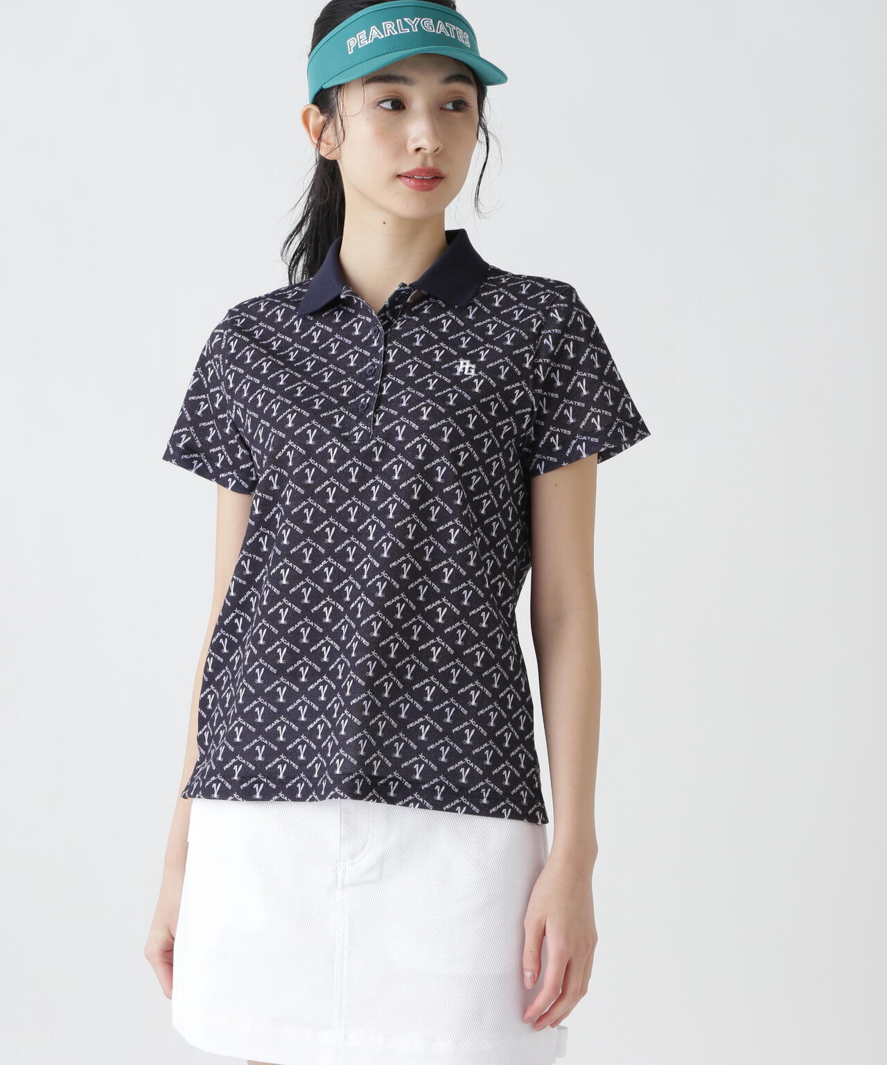 ロゴうさぎアーガイル柄プリント ベアカノコ半袖ポロシャツ