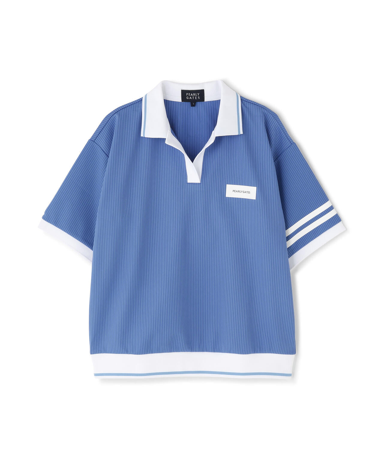 PEARLY GATES ストライプ ポロシャツ【新古品です】 サイズ5 サッカーストライプ2WAYストレッチ半袖ポロシャツ［Relaxシルエット