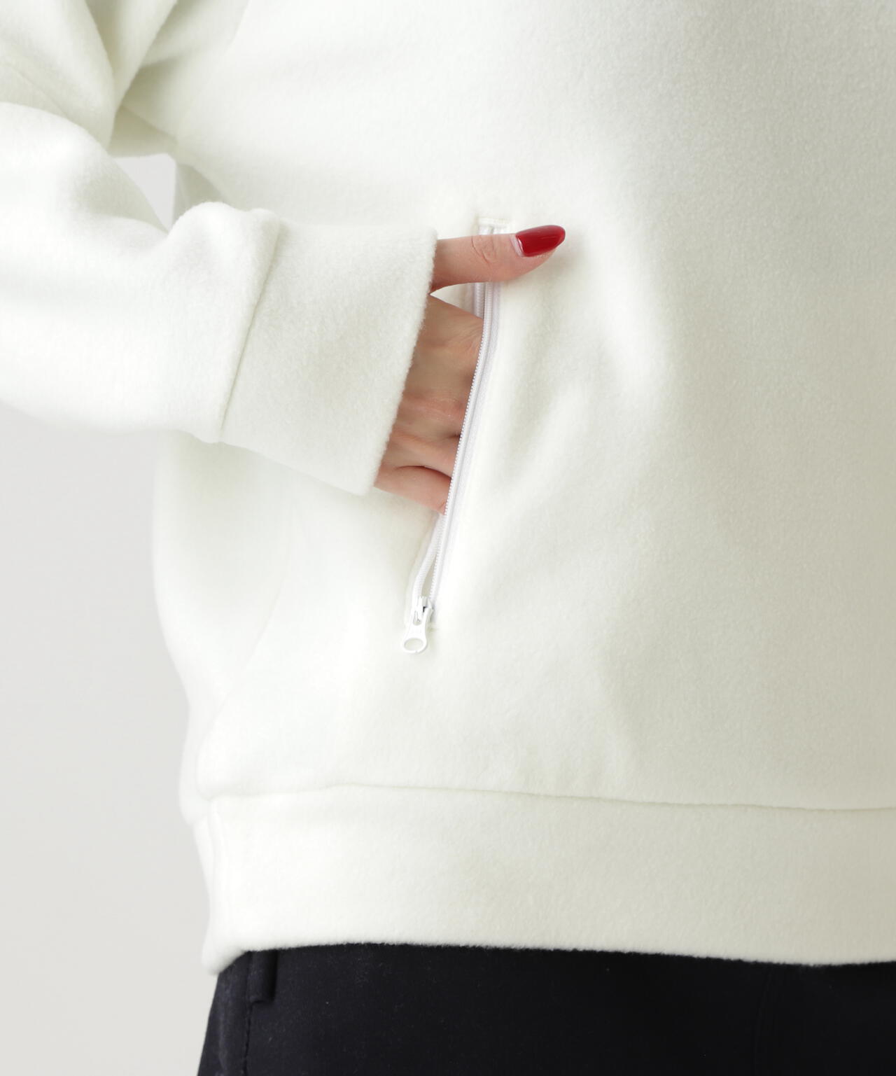 レーヨンブレンドストレッチフリースフーディプルオーバー