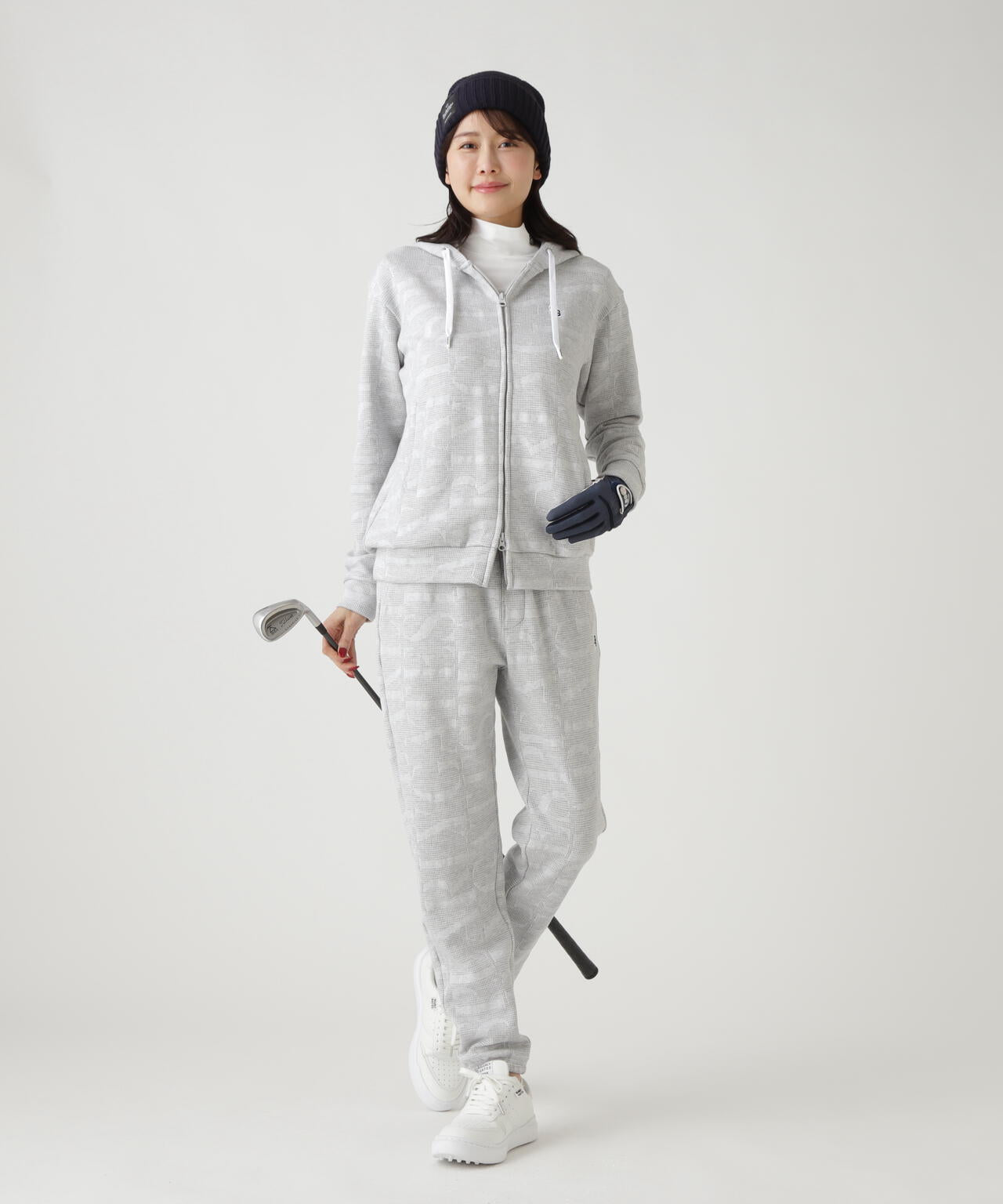 裏毛ストレッチロゴジャガードフルジップフーディジャケット