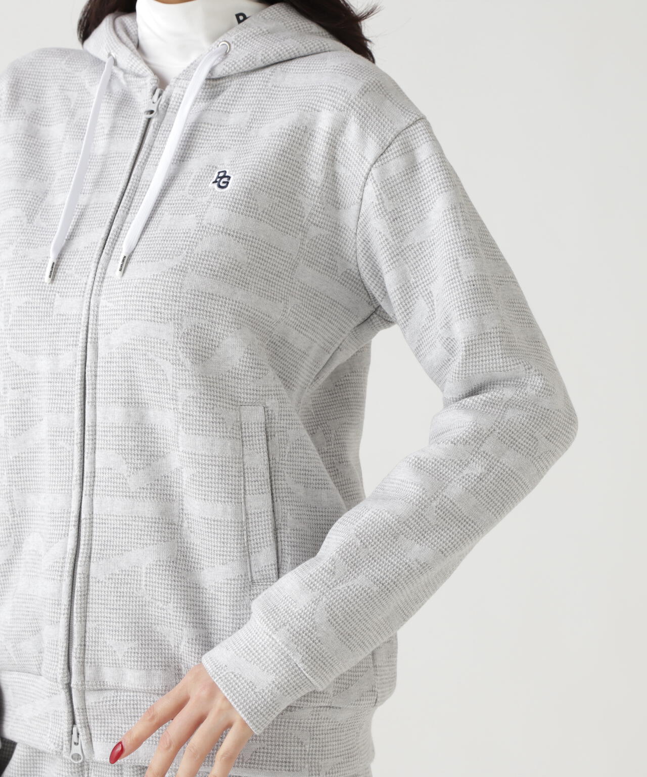 裏毛ストレッチロゴジャガードフルジップフーディジャケット