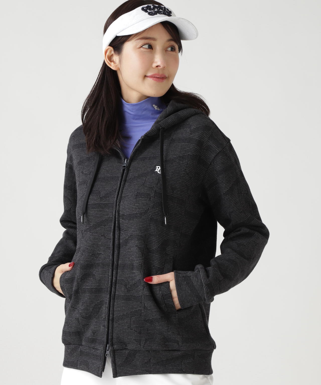 裏毛ストレッチロゴジャガードフルジップフーディジャケット