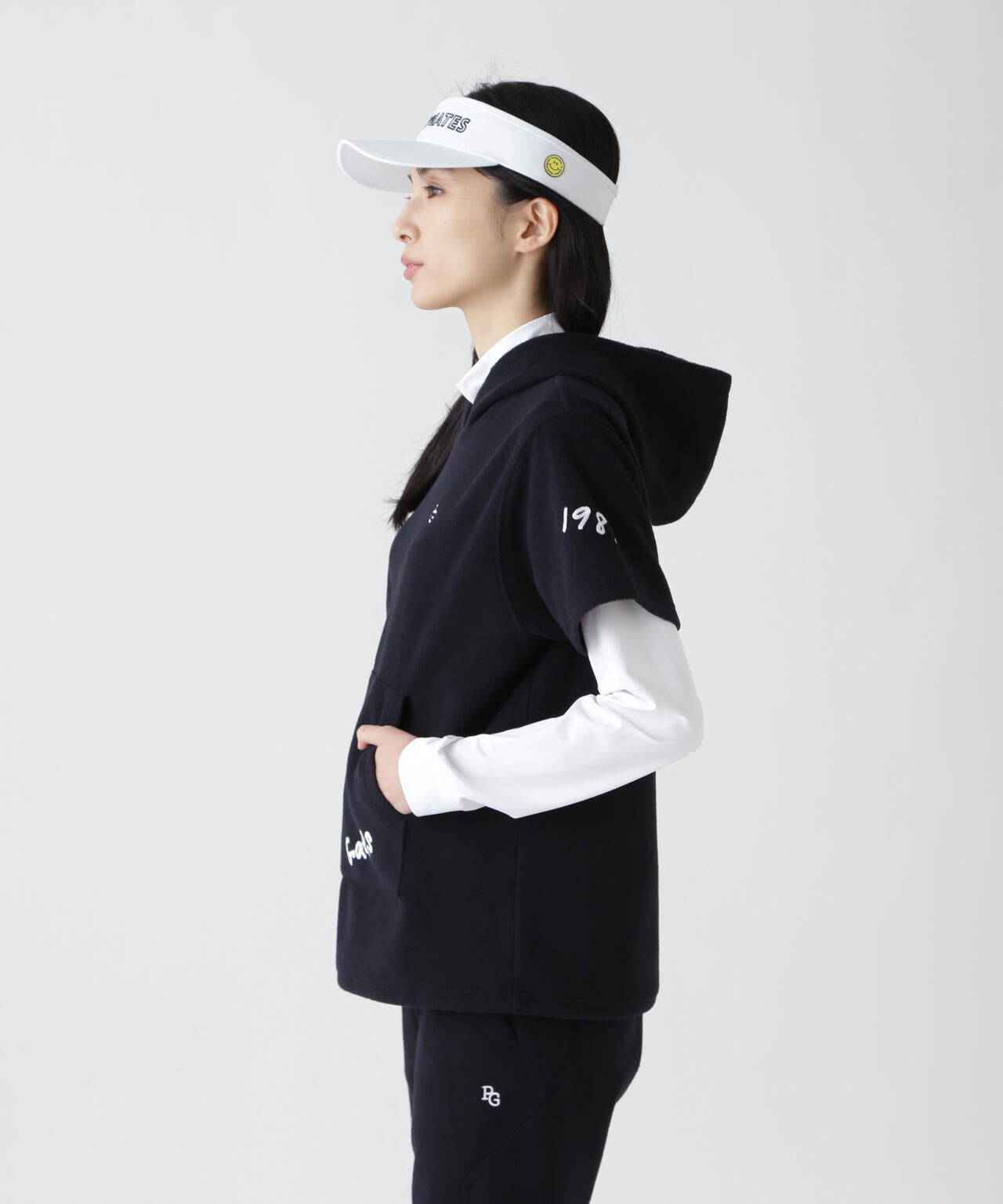 【PG is PG】 ストレッチフリース半袖フーディプルオーバー