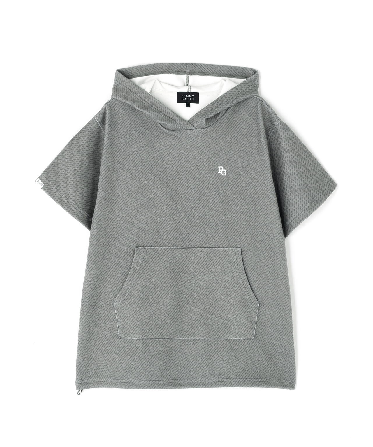 ストレッチフリース半袖フーディプルオーバー ＜ロゴ総柄＞