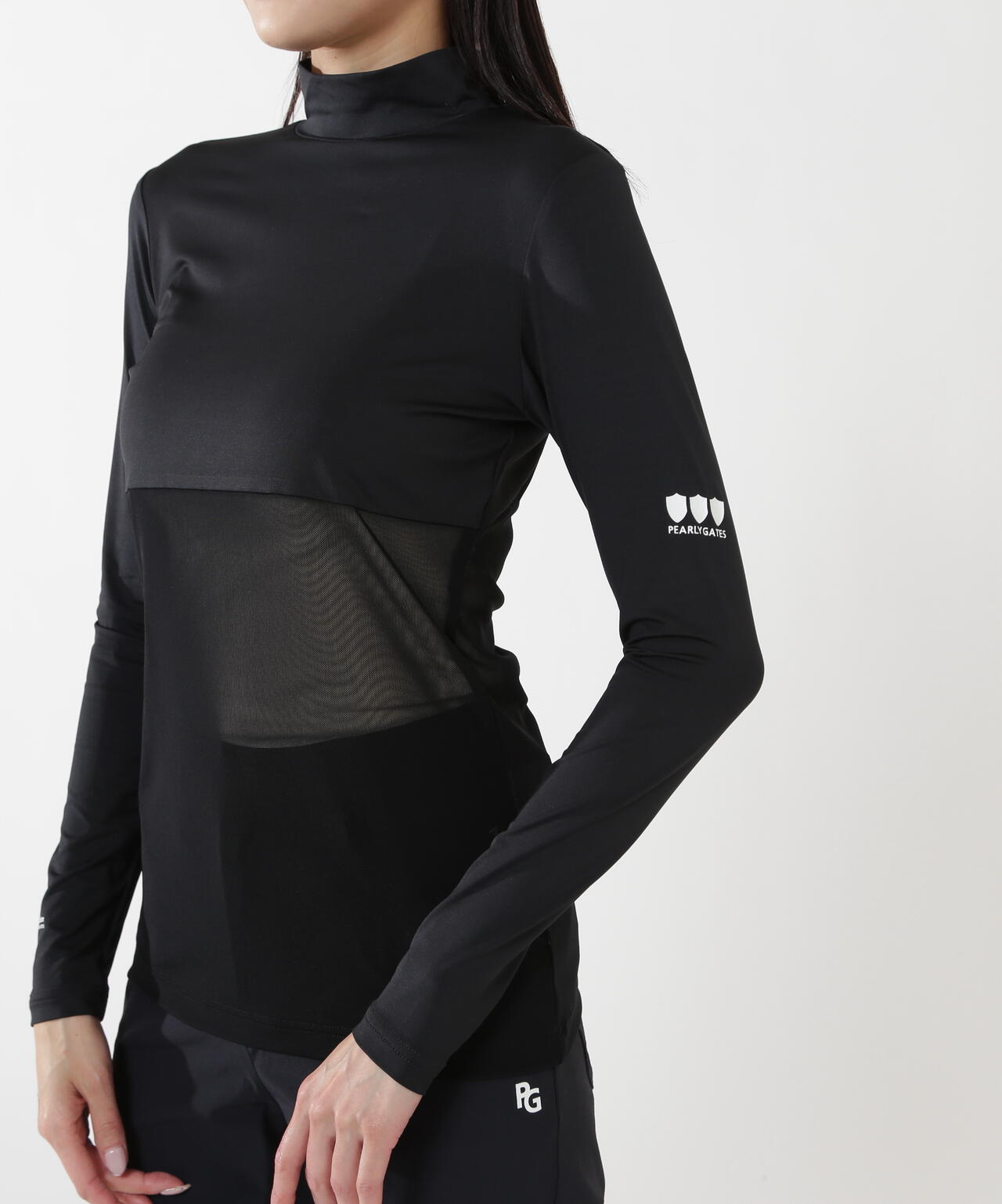 PEARLY GATES ブラック セーター サイズ5とハイネックのセット PG BODY】N/パワーネット×Peベア天竺長袖ハイネックカットソー
