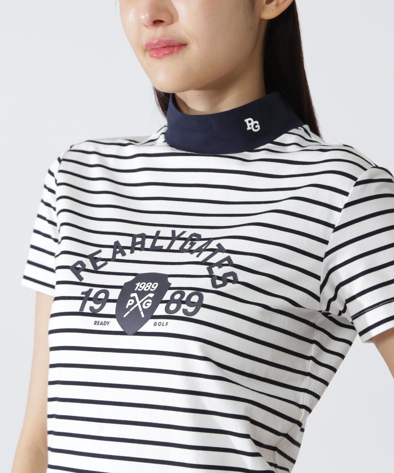 ベアカノコ半袖ハイネックカットソー ＜ボーダー柄＞