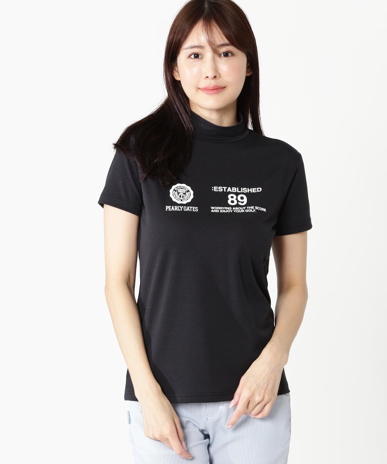 FD40/-FD100dベア擬似メッシュ半袖ハイネックカットソー | PEARLY