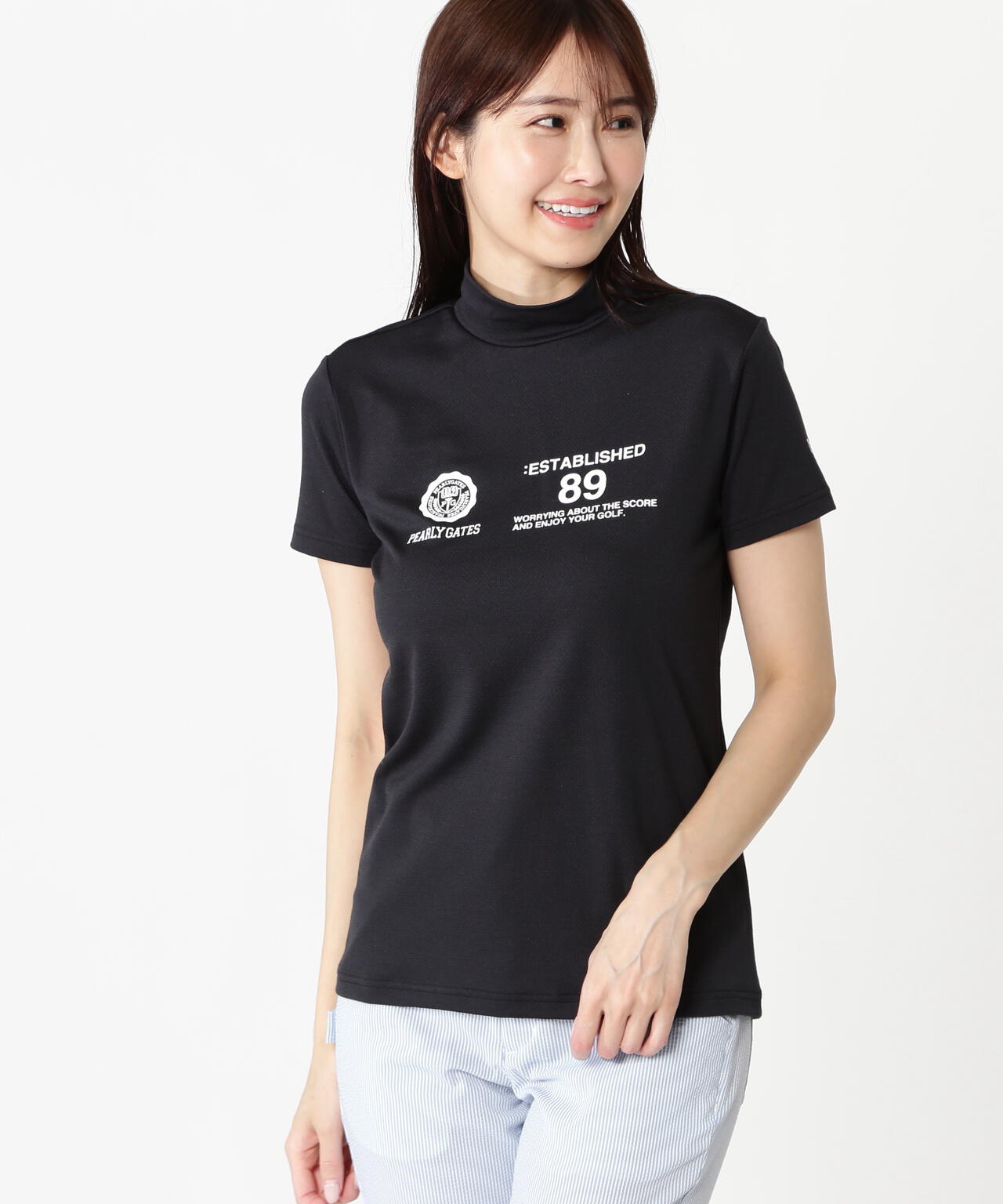 FD40/-FD100dベア擬似メッシュ半袖ハイネックカットソー | PEARLY