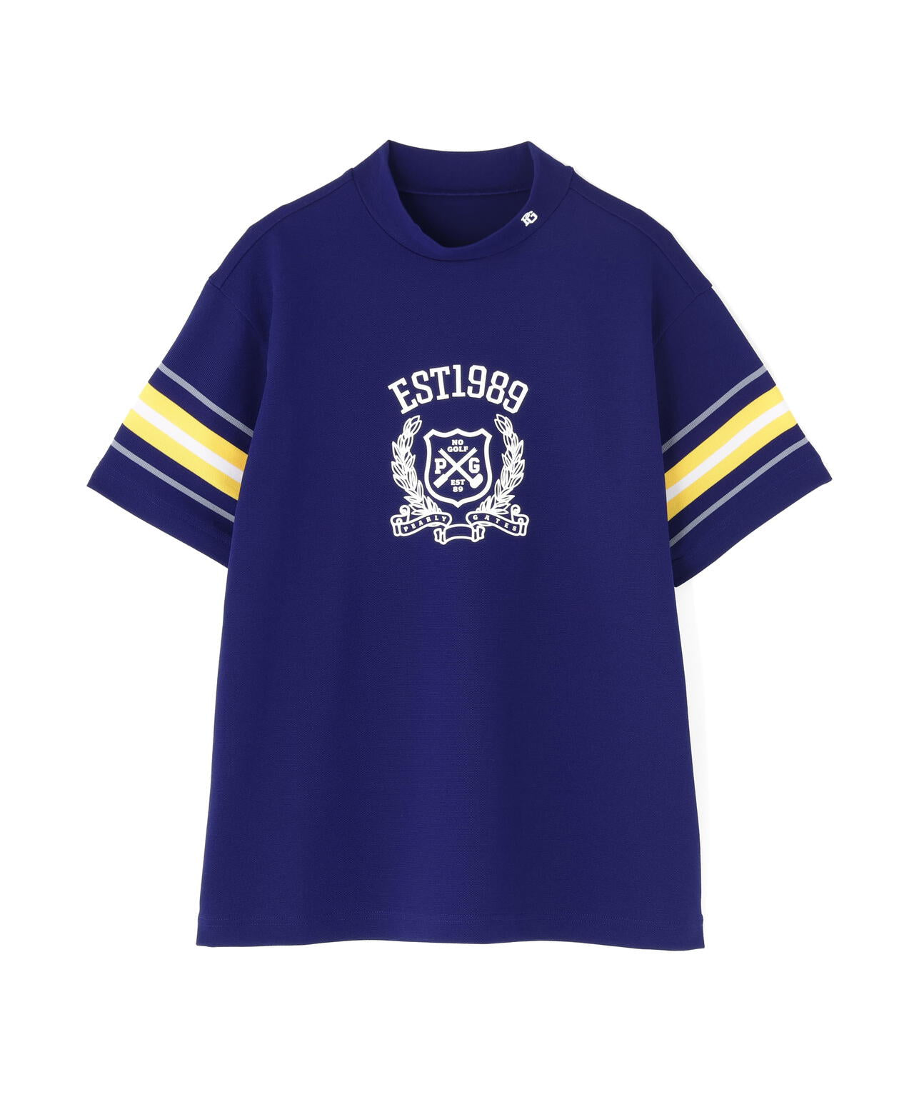 パーリーゲイツ　ネイビーボーダー　半袖ハイネックカットソー　サイズ1 先染めストレッチタックボーダー半袖ハイネックカットソー［Relax