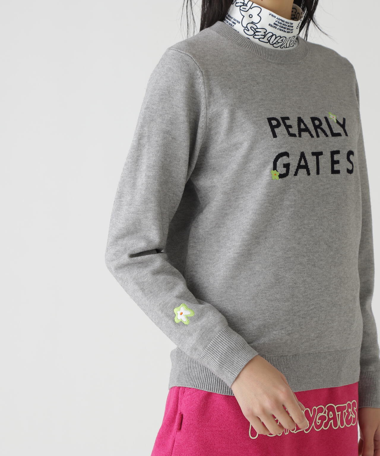 12G天竺×インターシャ クルーネックニットプルオーバー