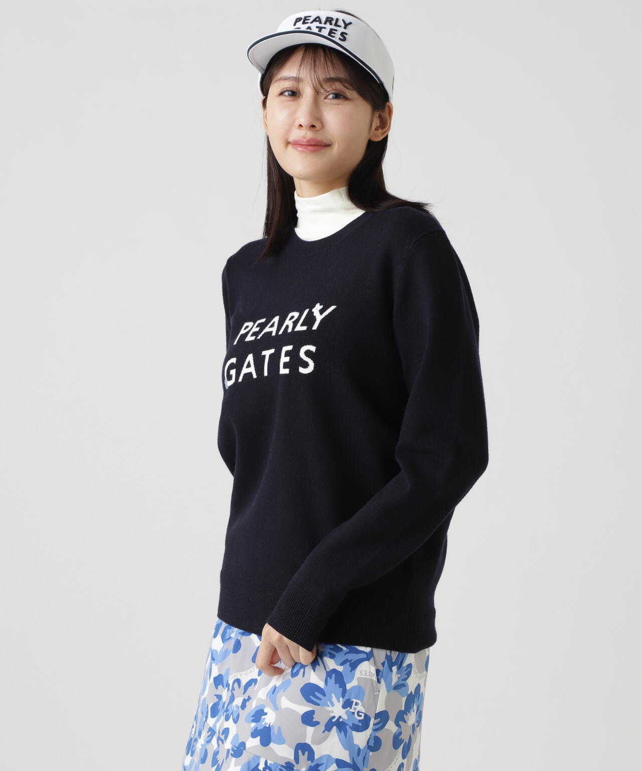 12G天竺×インターシャ クルーネックニットプルオーバー