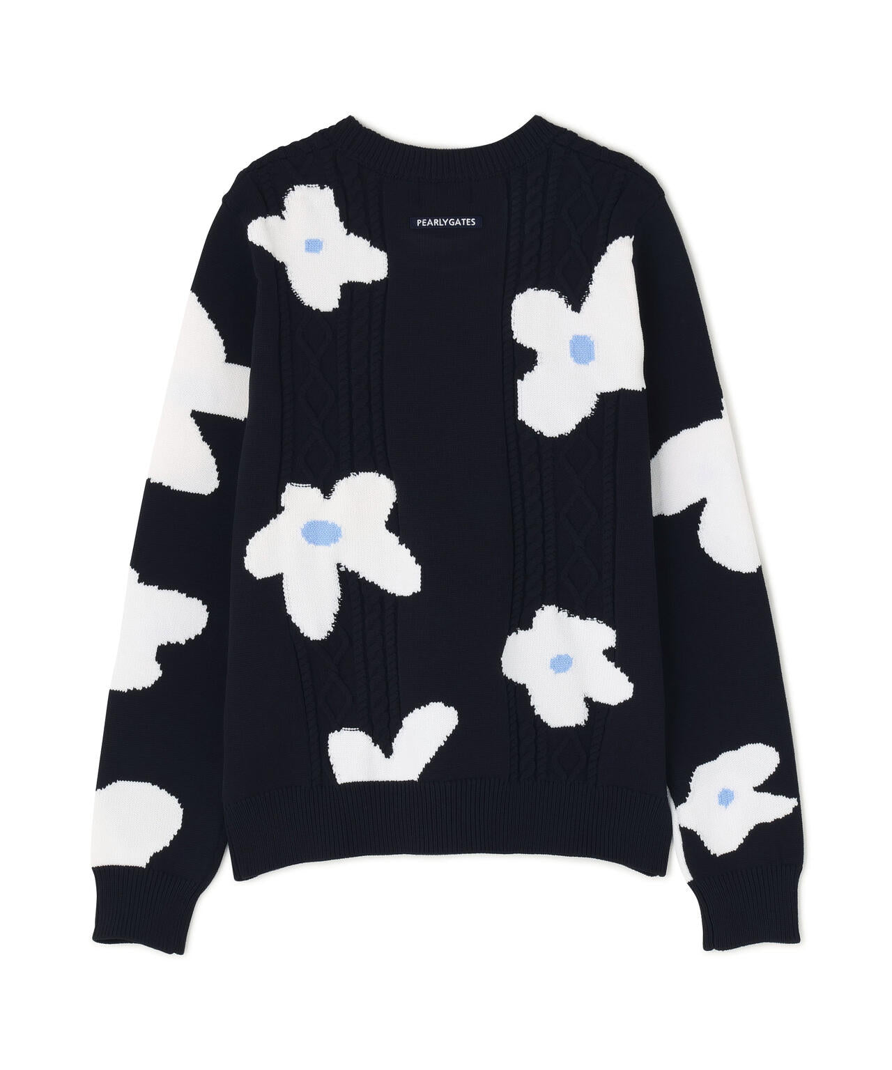 PEARLY GATES 花柄セーター サイズ6 新品未使用 PEARLY GATES】アラン柄×インターシャ クルーネックニットプルオーバー