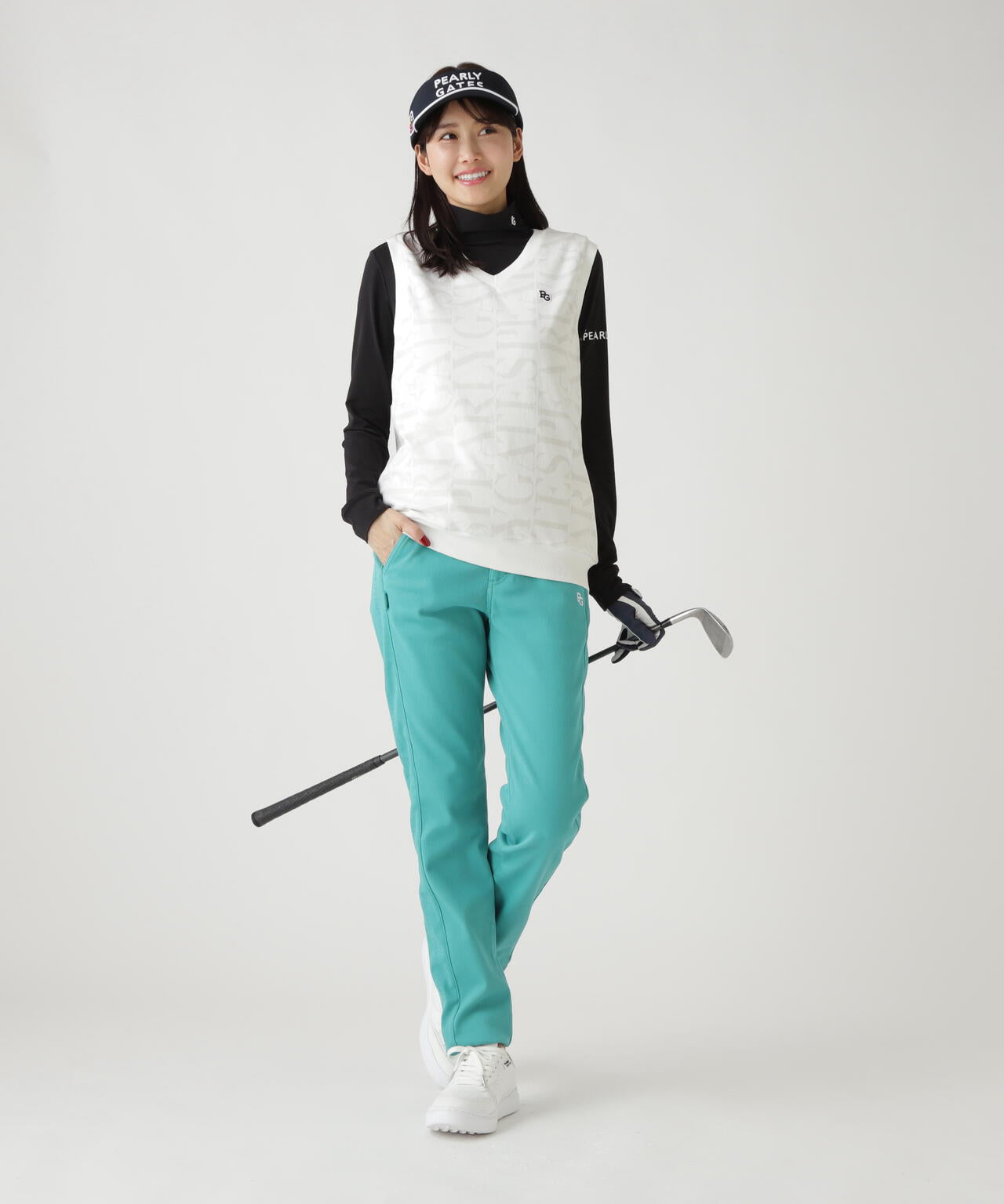 PEARLY GATES パーリーゲイツ カシミア混 Vネック ニットベスト 2 ロゴ総柄Vネックニットベストプルオーバー | PEARLY GATES（パーリー