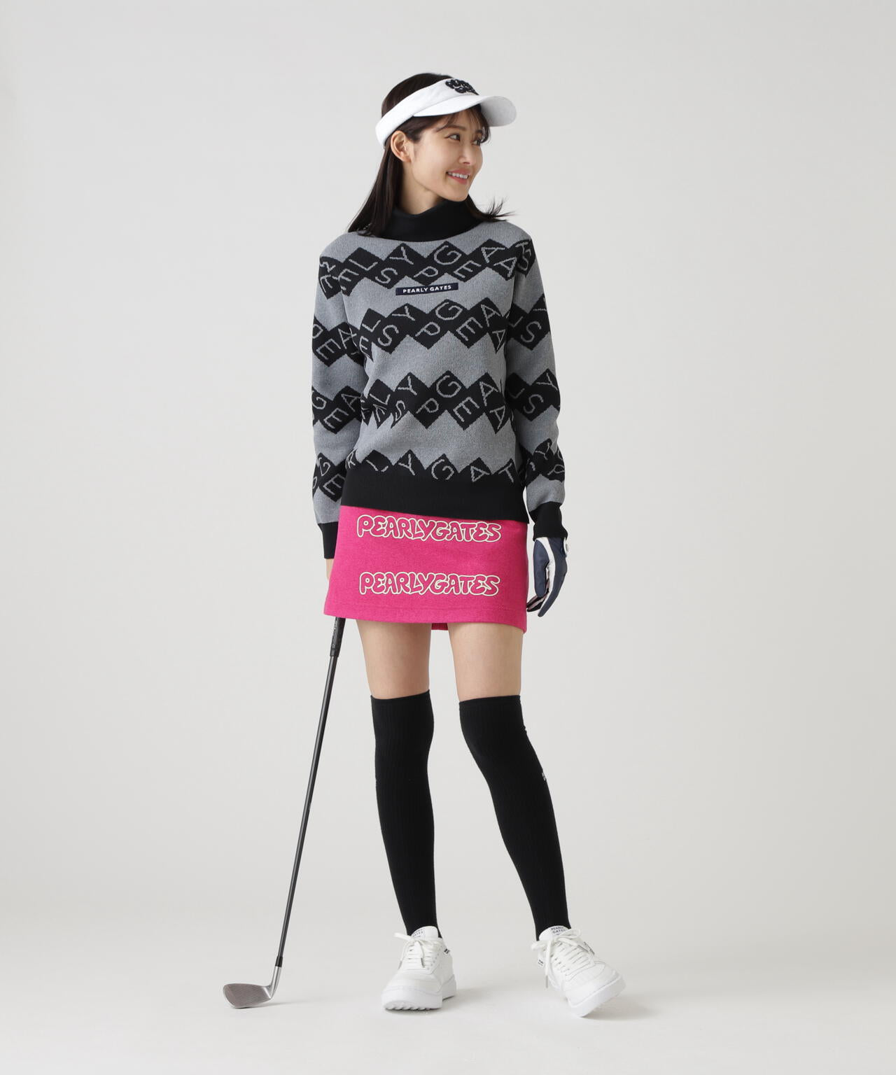 ダブルJQロゴギザボーダー柄タートルネックニットプルオーバー