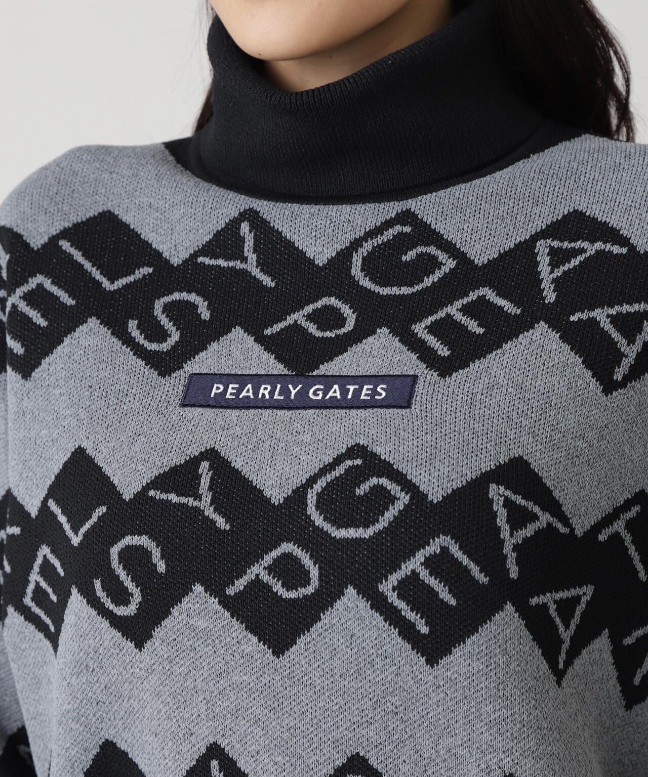 ダブルJQロゴギザボーダー柄タートルネックニットプルオーバー