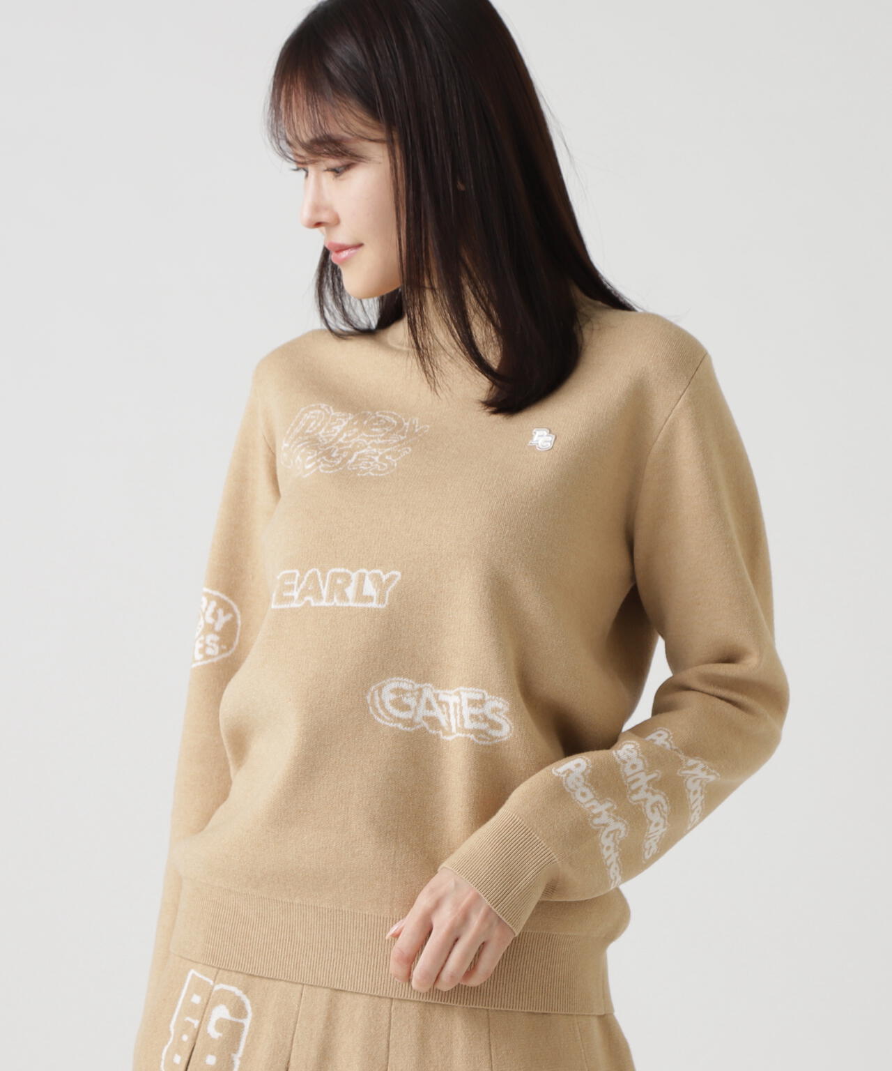 パーリーゲイツ　ジップアップニット　4 14GダブルJQ×ワッペン風ハイネックニットプルオーバー | PEARLY GATES