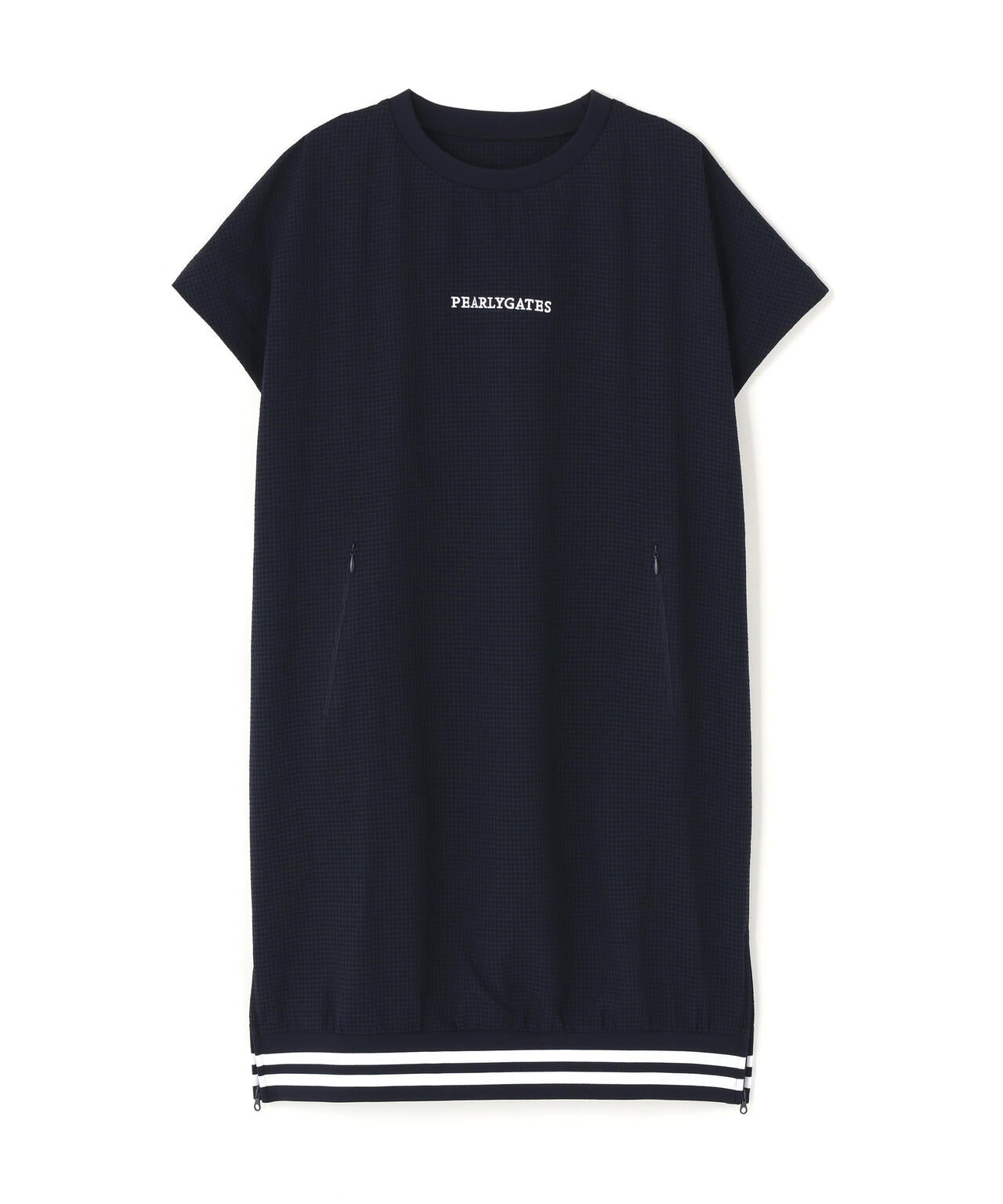 0 パーリーゲイツ 定価4.6万 シワ防止 ワンピース ビッグロゴ ネイビー 4WAY高通気Wovenフレンチワンピース (WOMENS) | PEARLY GATES
