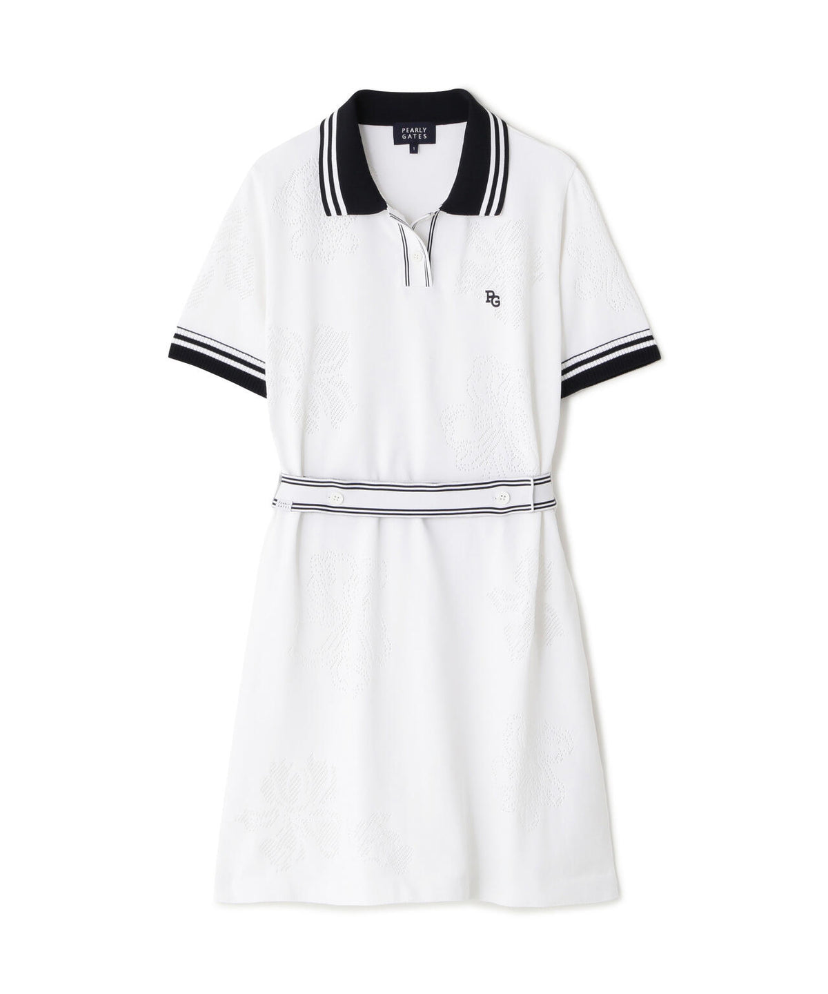 14G天竺×メッシュ花柄半袖ポロニットワンピース (WOMENS)