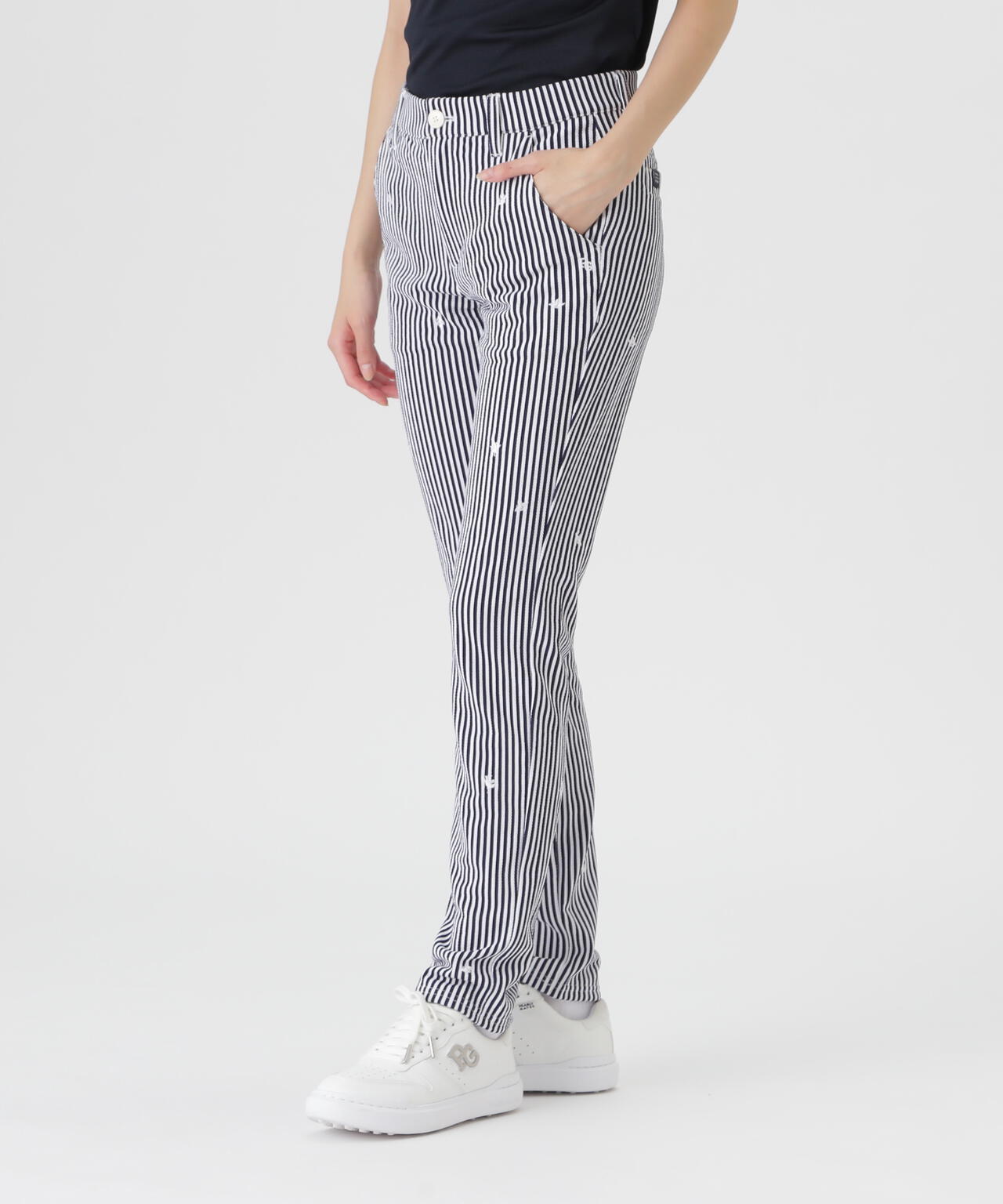 ringo　新品、未使用　エディットフォールル　レースストライプパンツ 鹿の子サッカーストライプパンツ (WOMENS) | PEARLY GATES（パーリー