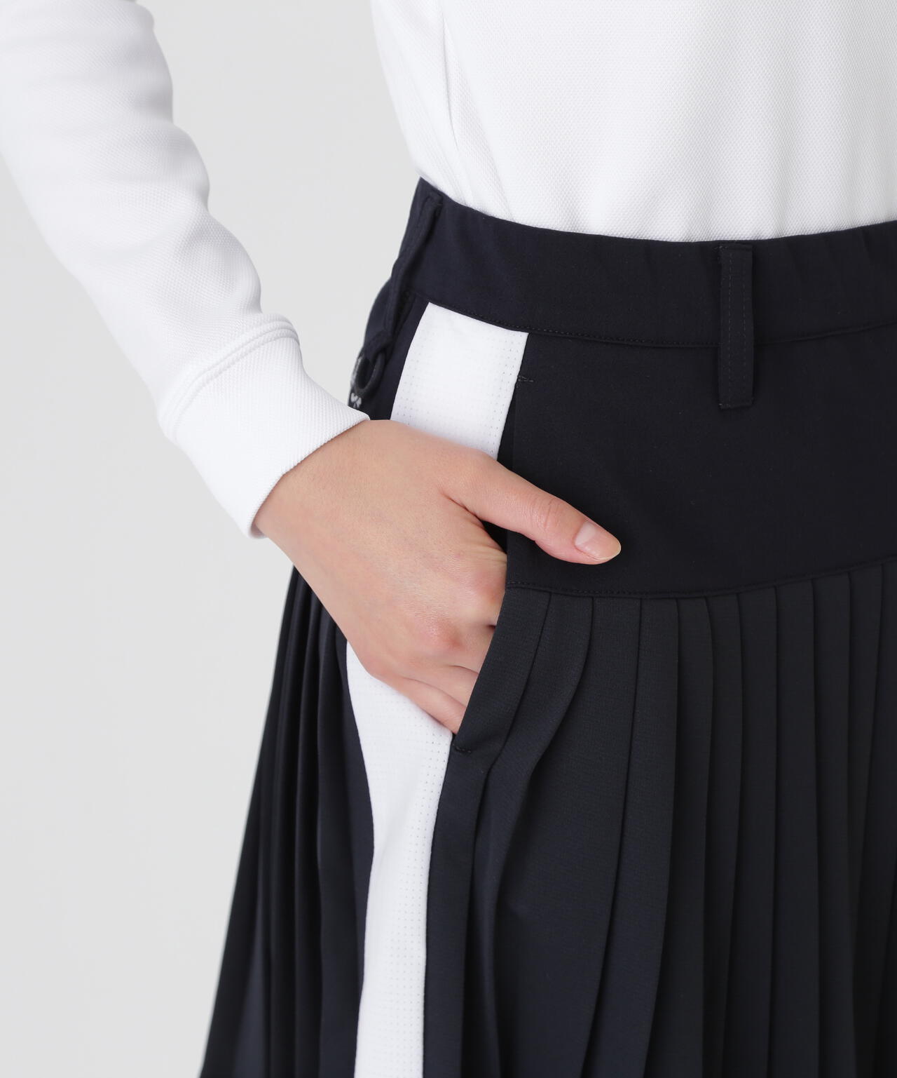 PEARLY GATES プリーツスカート ブラック ホワイト サイズ0 TEXBRID丸編みメッシュスカート (WOMENS) | PEARLY GATES（パーリー