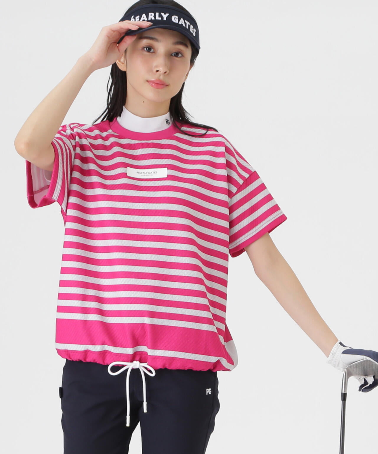 極美品　パーリーゲイツ　近年　ツインスニード 　2枚セット　ボーダー　ピンク リサイクルモールカルゼクウォーター半袖クルーネックプルオーバー