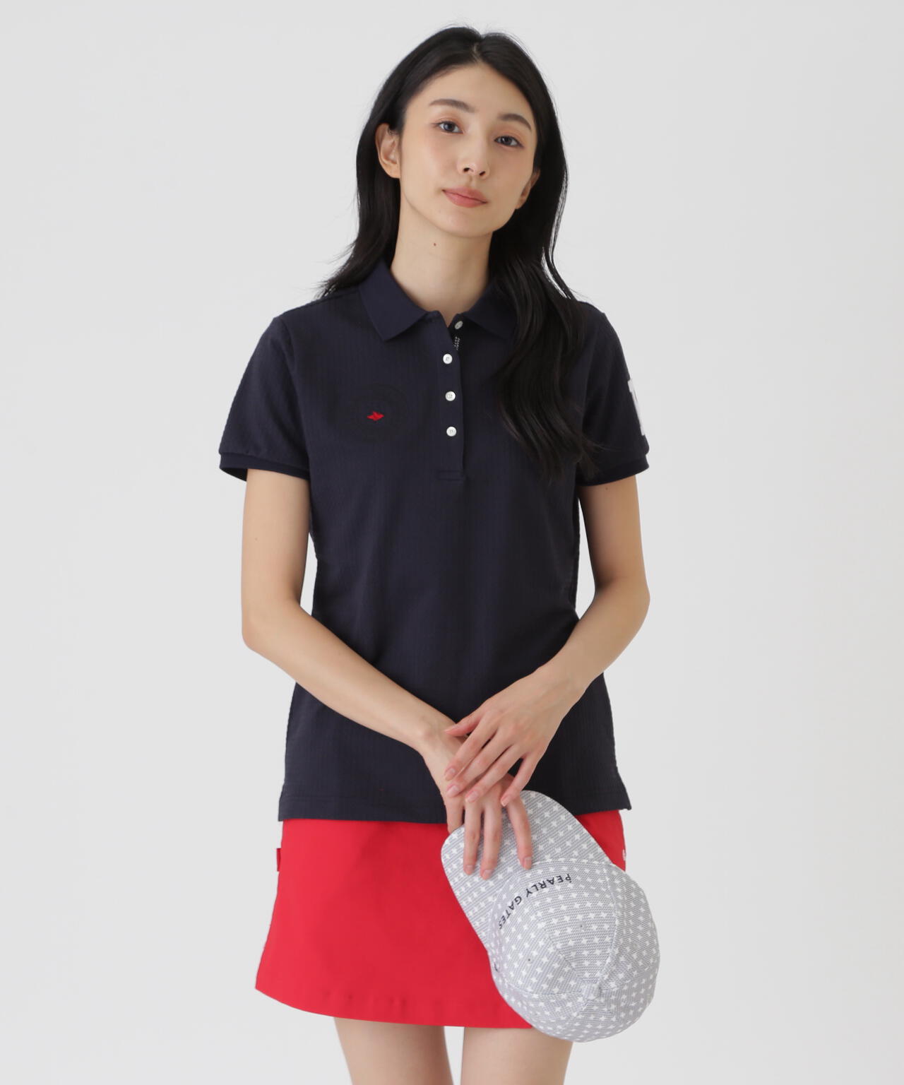 TEXBRIDハイゲージ千鳥ジャガード半袖ポロシャツ (WOMENS) | PEARLY