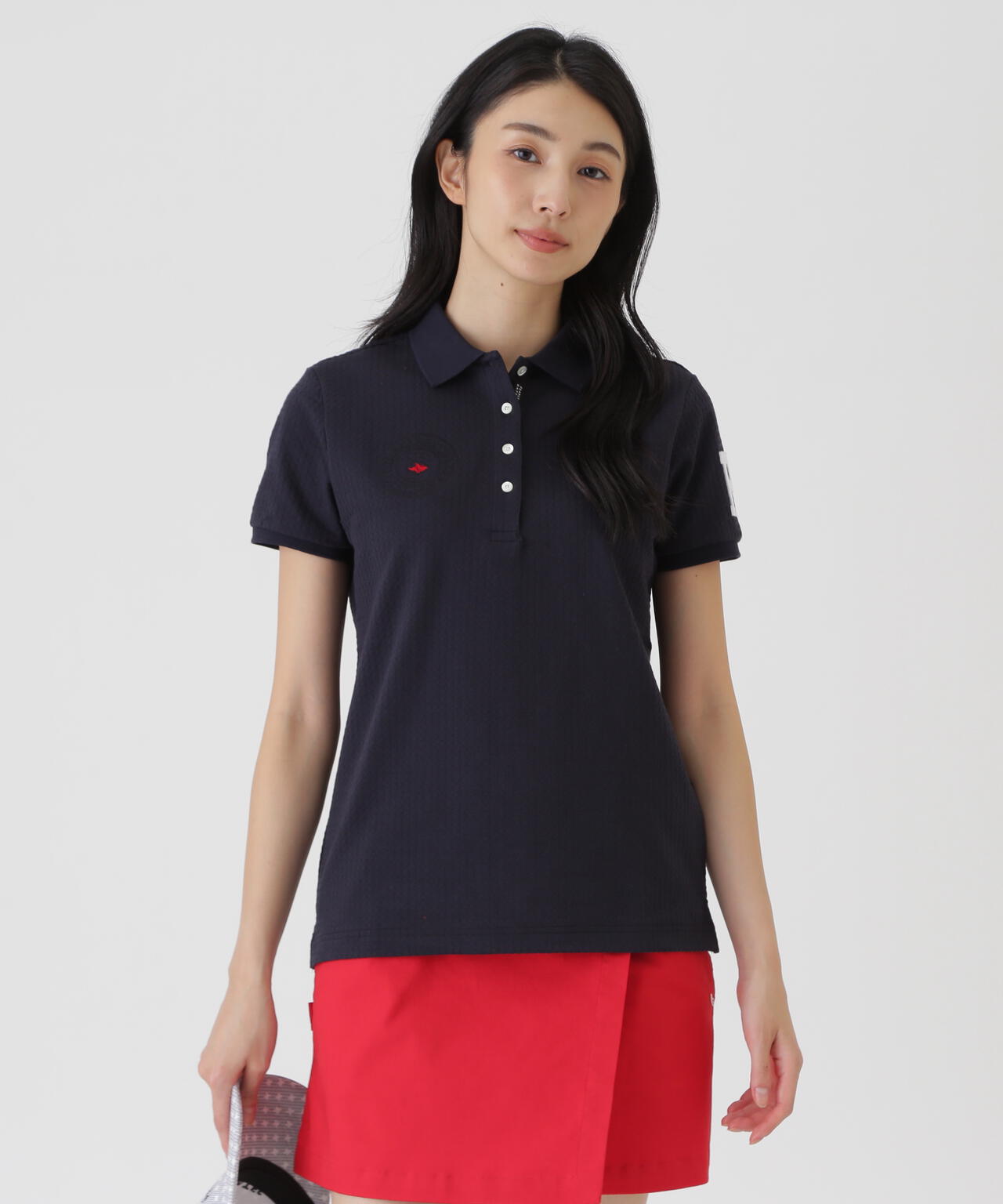 TEXBRIDハイゲージ千鳥ジャガード半袖ポロシャツ (WOMENS) | PEARLY
