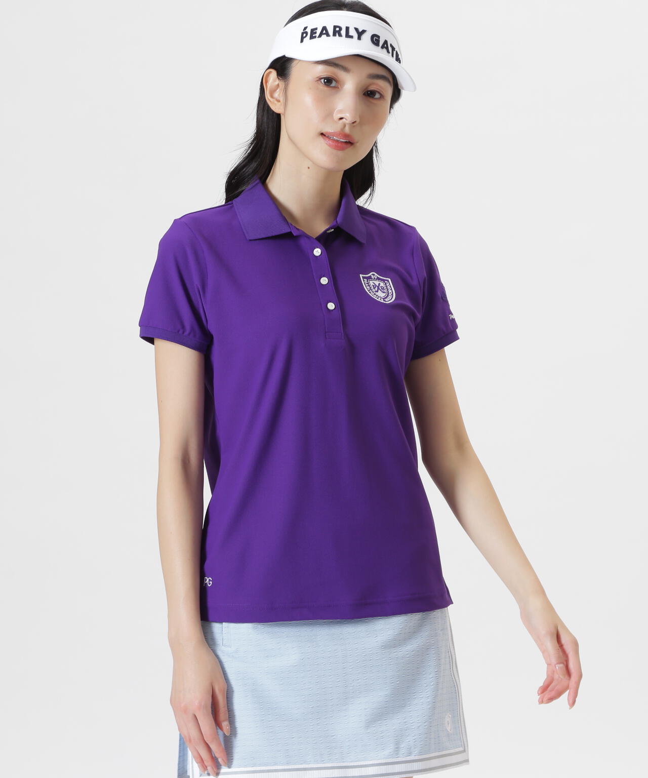 パーリーゲイツ トライクール Wエンブレム ポロシャツ（PURPLE／4） ソルケア36Gブロックインレー半袖ポロシャツ | PEARLY GATES（パーリー