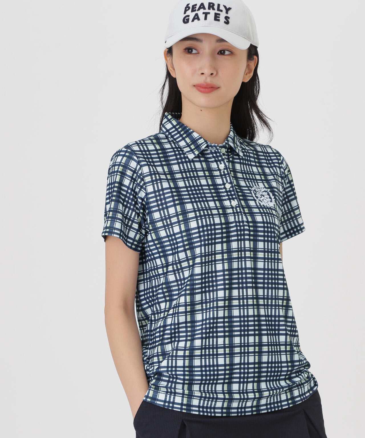 メッシュジャガード半袖ポロシャツ ＜チェック柄＞ (WOMENS) | PEARLY