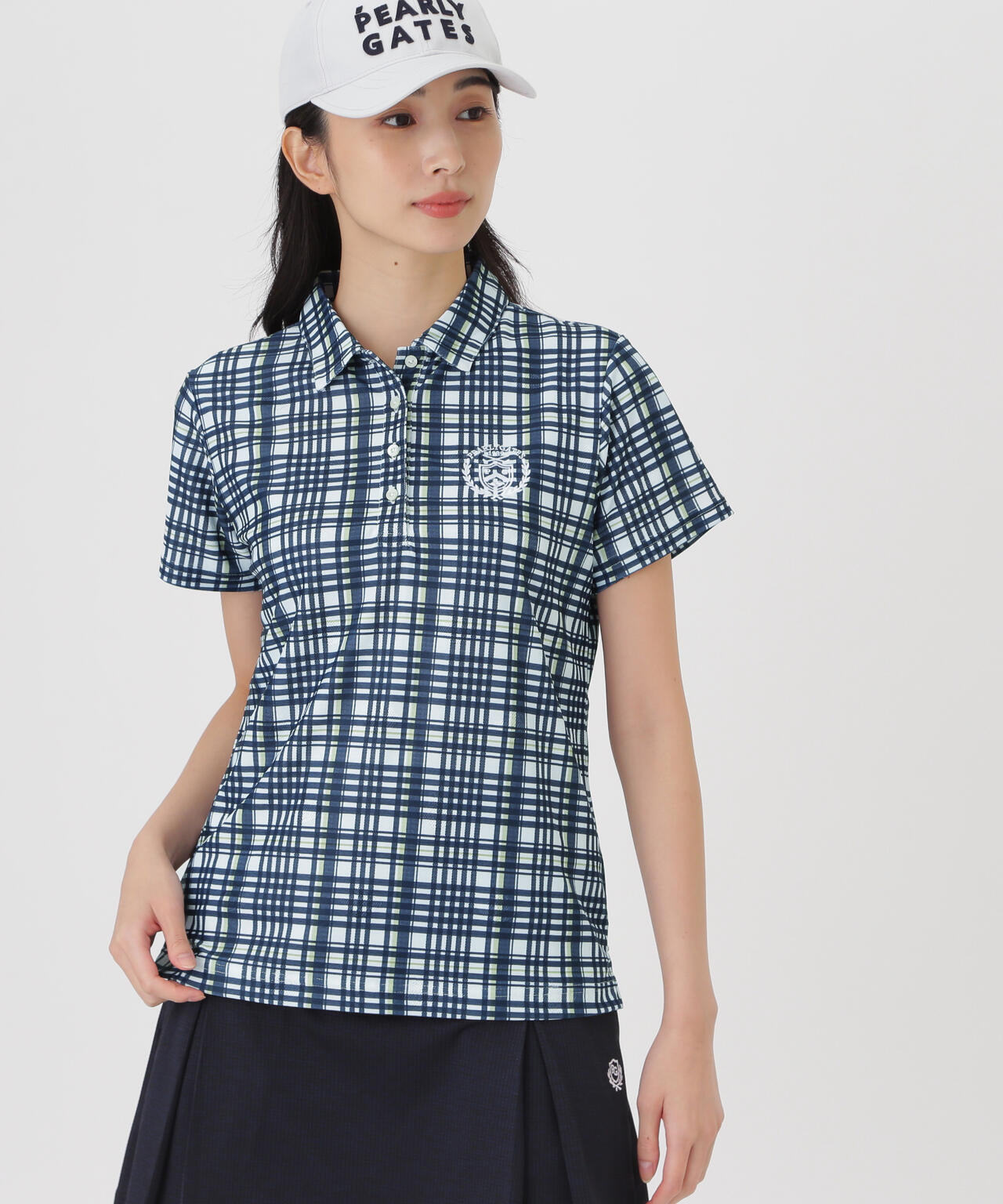 メッシュジャガード半袖ポロシャツ ＜チェック柄＞ (WOMENS) | PEARLY