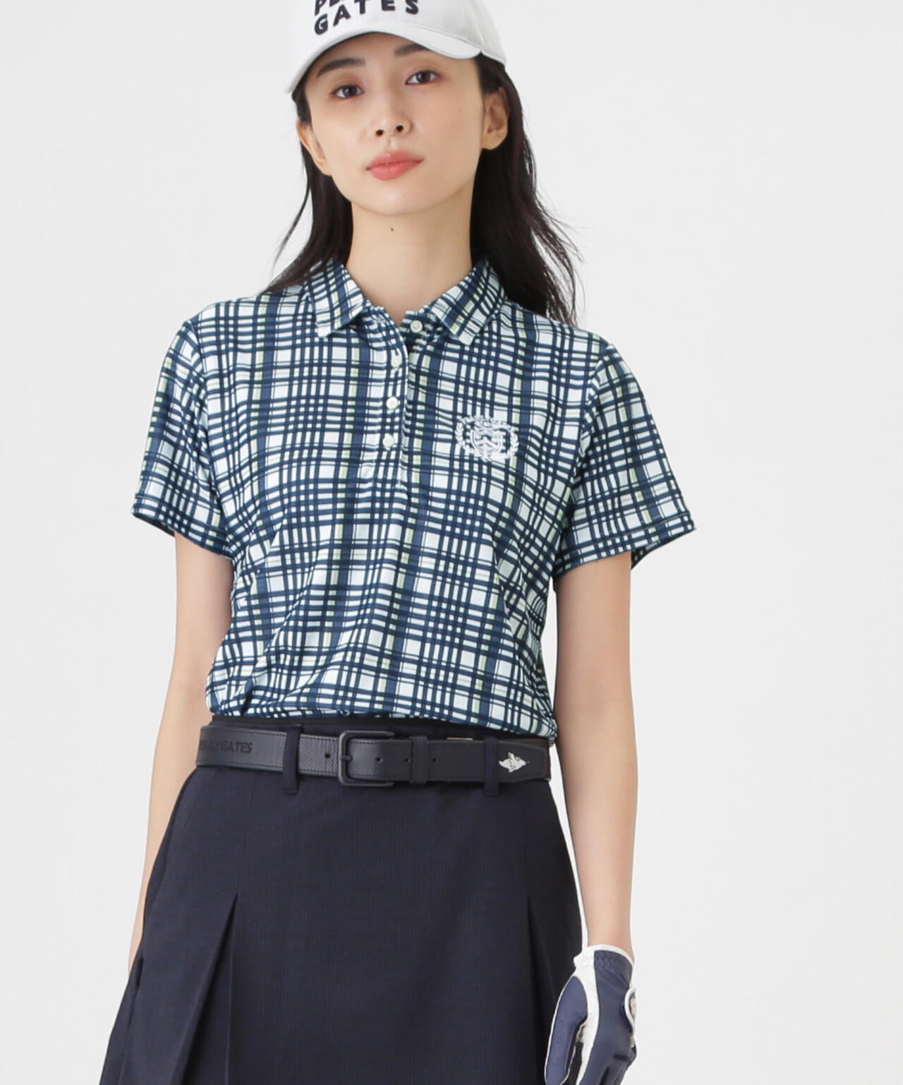 メッシュジャガード半袖ポロシャツ ＜チェック柄＞ (WOMENS) | PEARLY