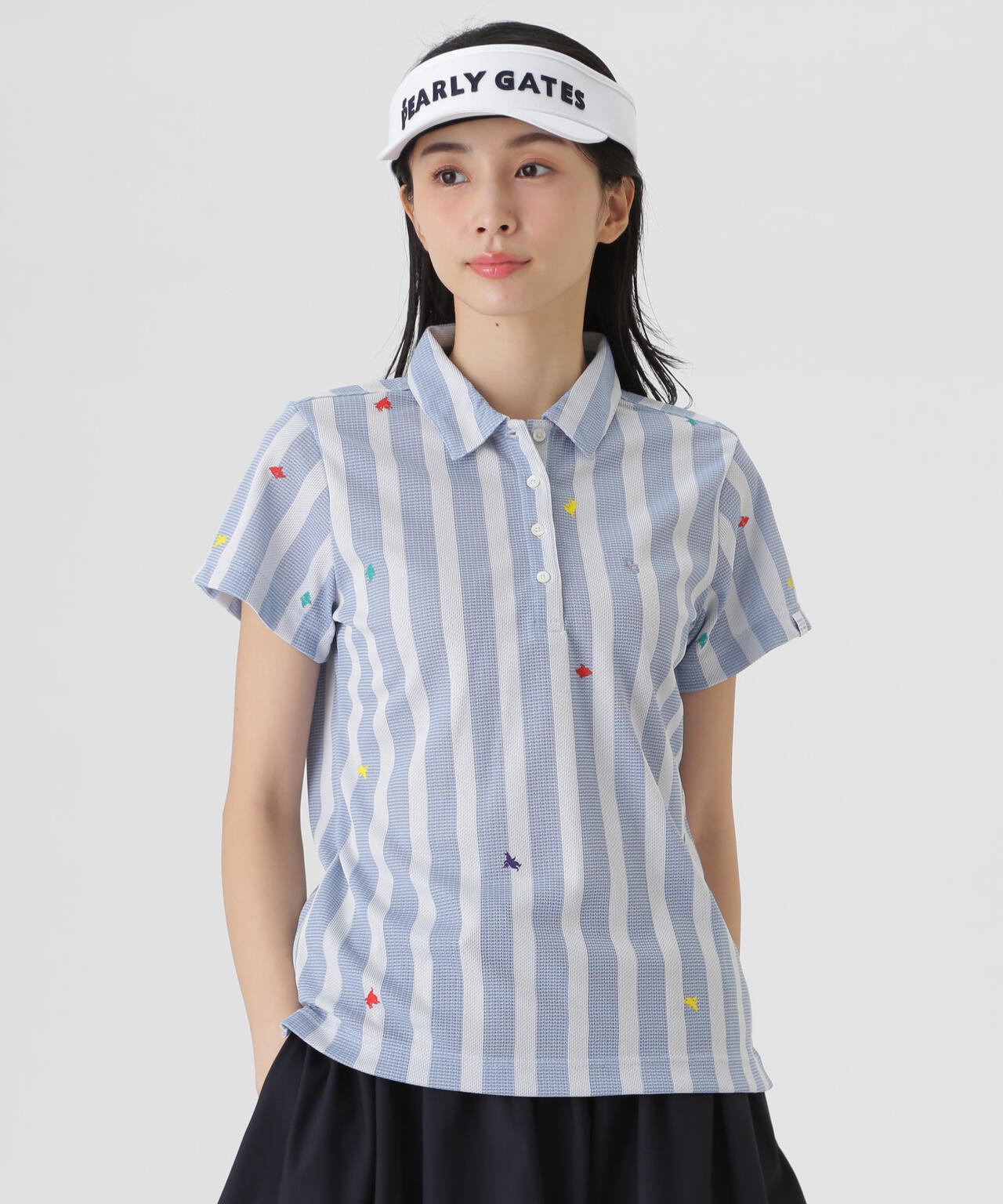 Peメッシュストライプニット半袖ポロシャツ (WOMENS) | PEARLY GATES