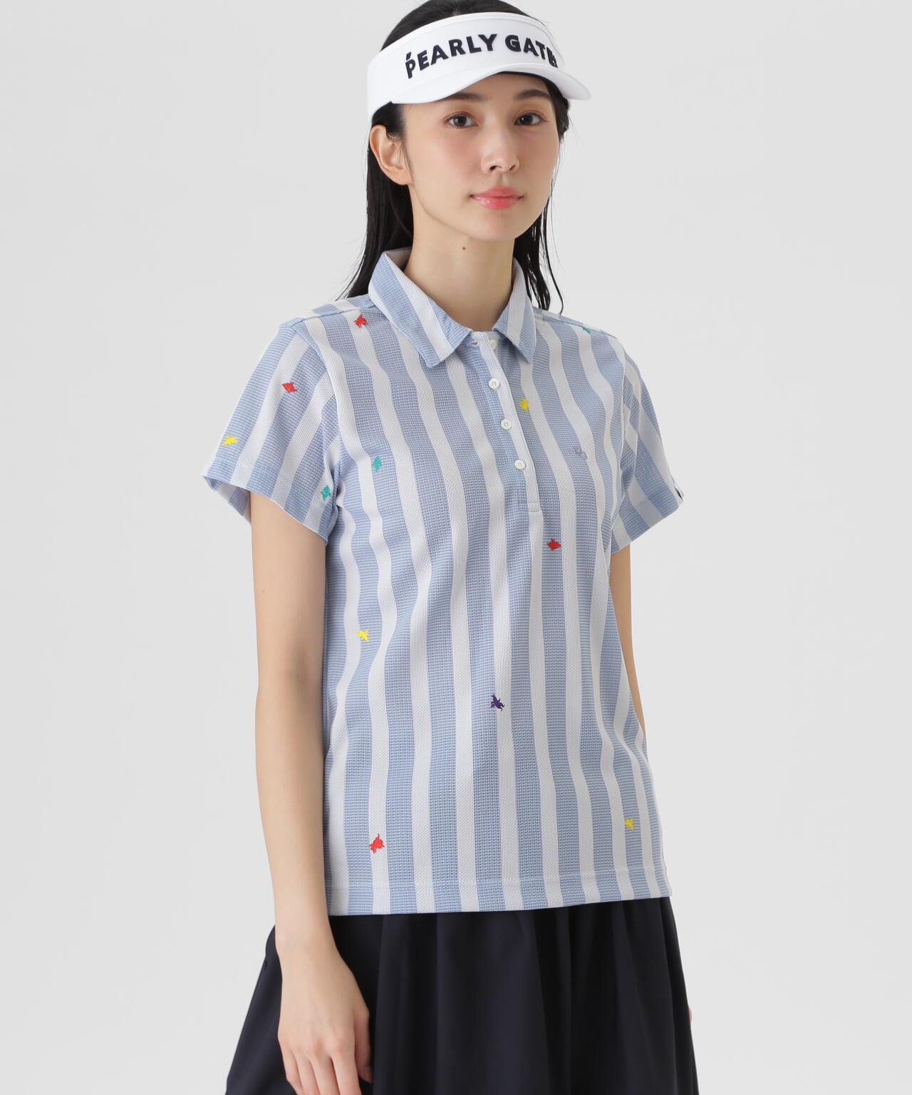 Peメッシュストライプニット半袖ポロシャツ (WOMENS) | PEARLY GATES