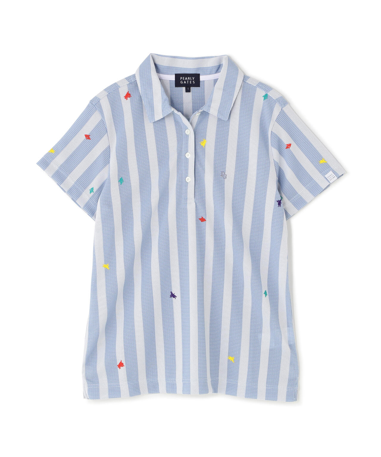 Peメッシュストライプニット半袖ポロシャツ (WOMENS)