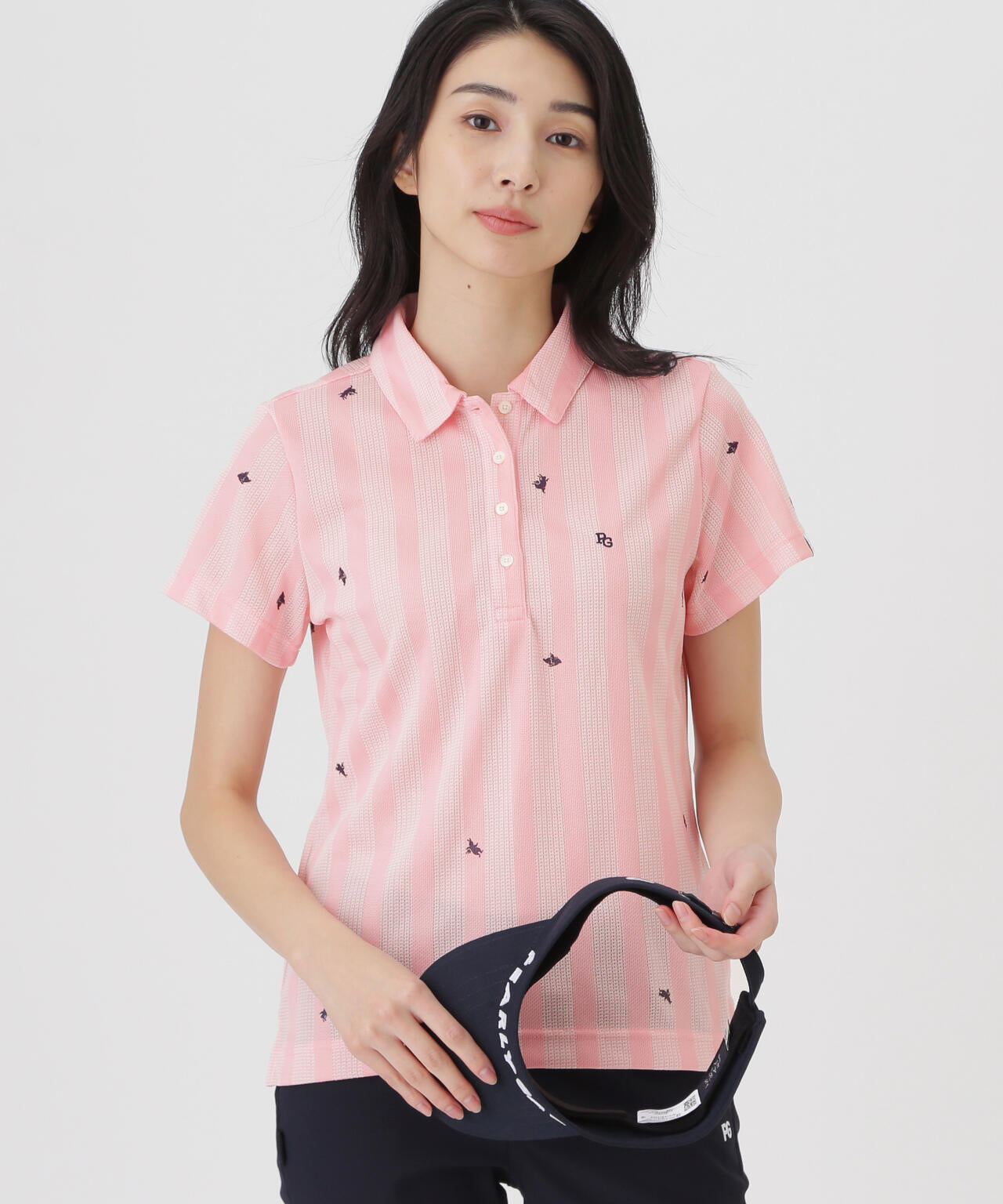 Peメッシュストライプニット半袖ポロシャツ (WOMENS) | PEARLY GATES