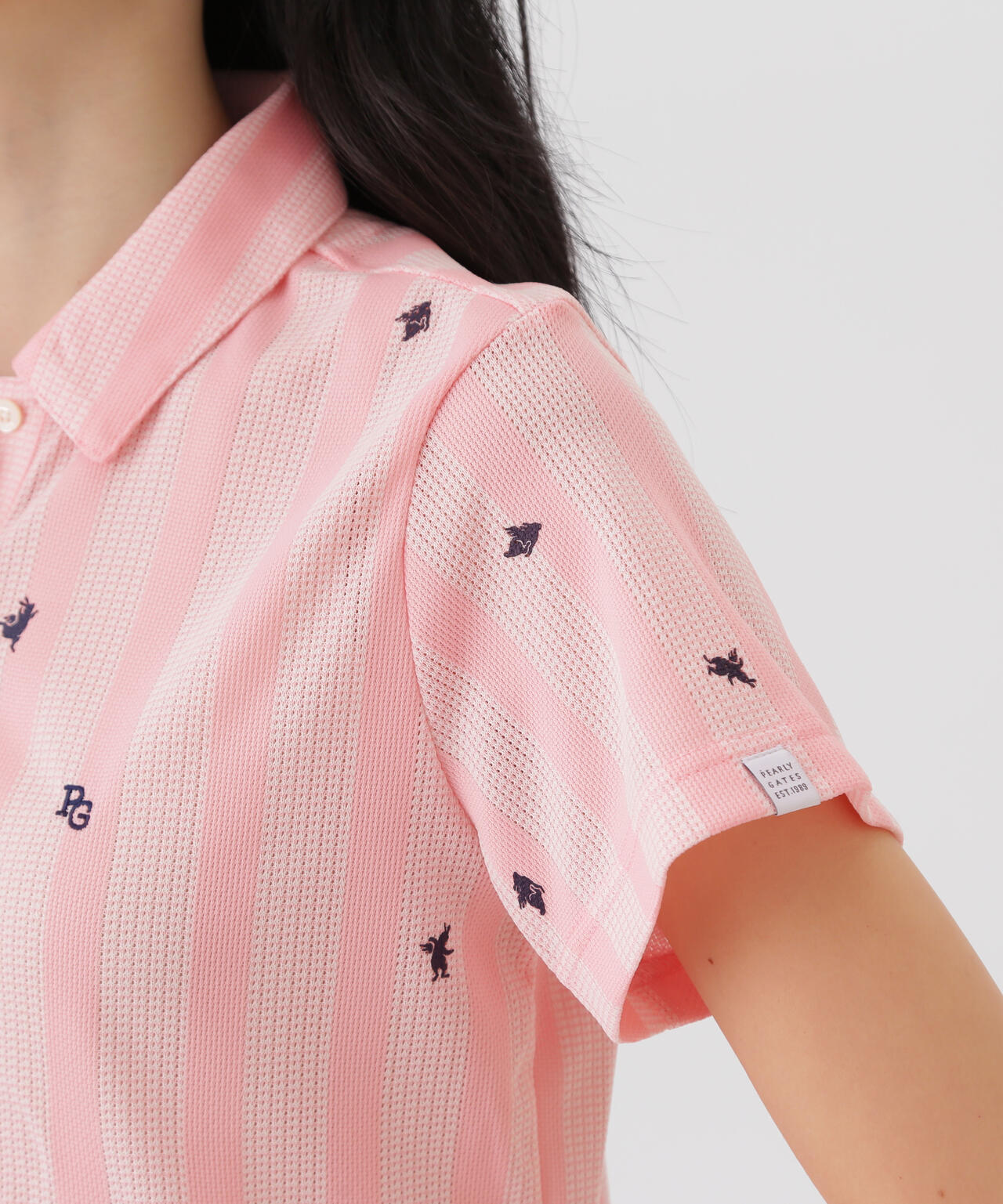 Peメッシュストライプニット半袖ポロシャツ (WOMENS) | PEARLY GATES