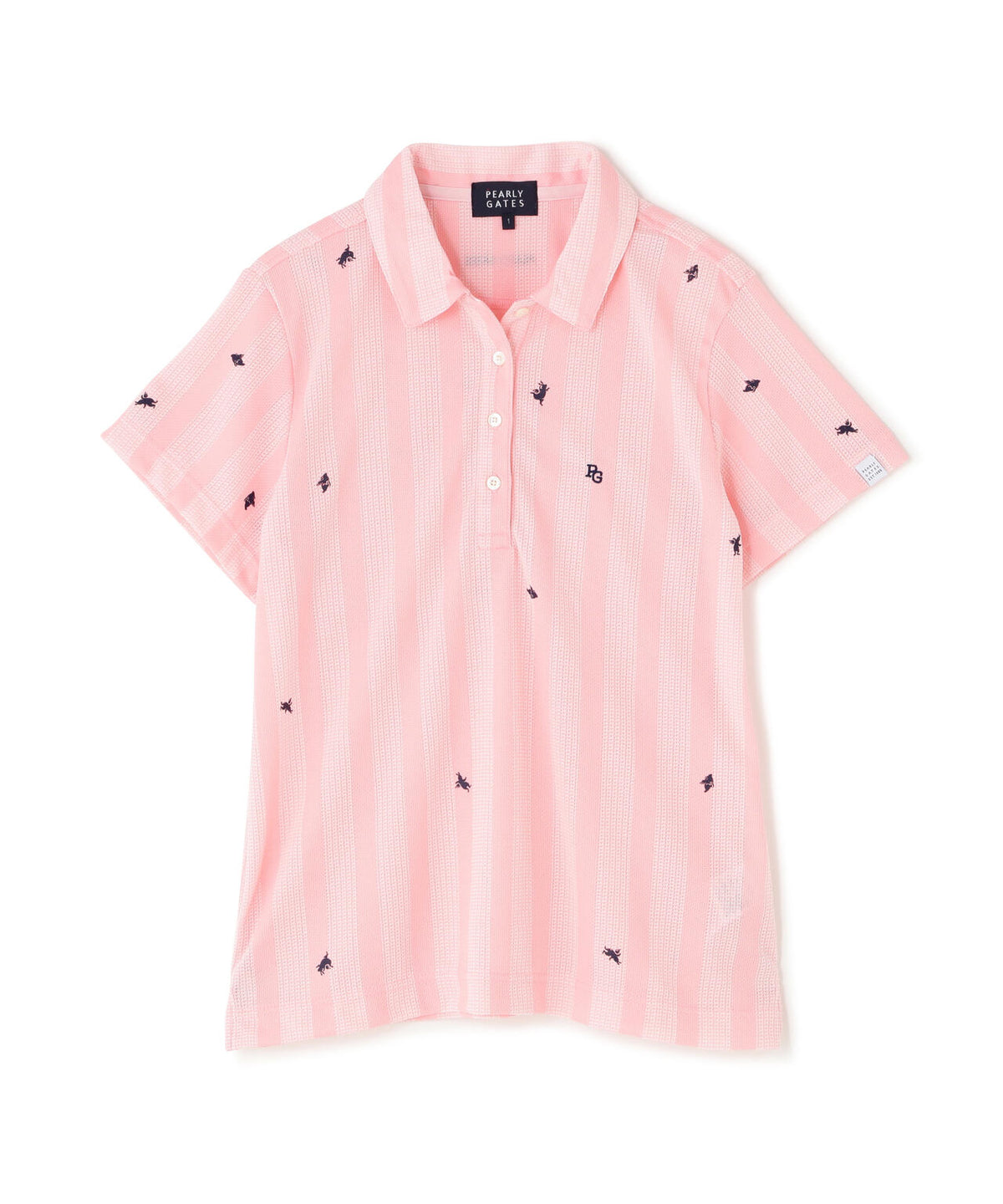 Peメッシュストライプニット半袖ポロシャツ (WOMENS)