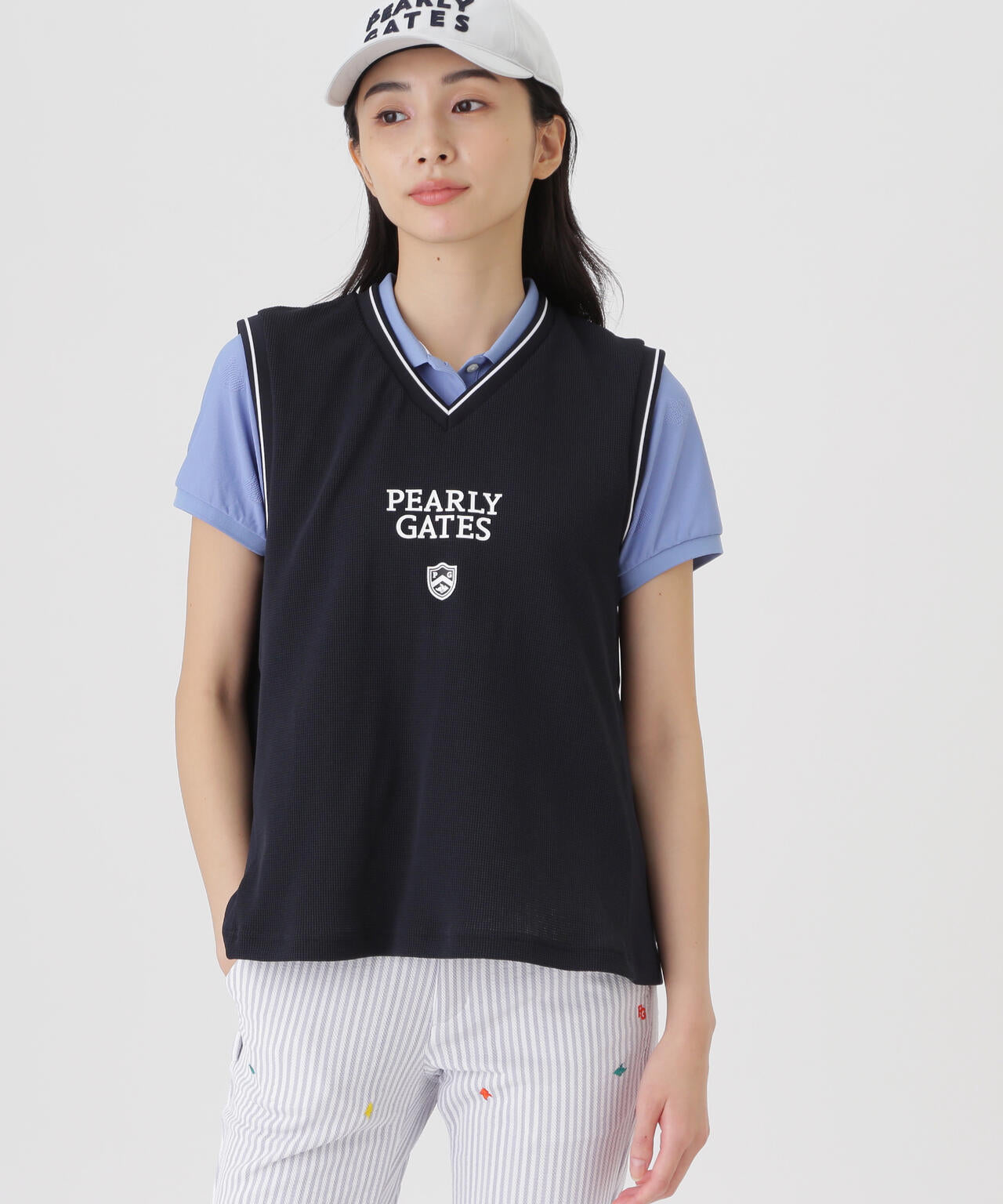 メッシュアンドメッシュVネックベスト (WOMENS) | PEARLY GATES