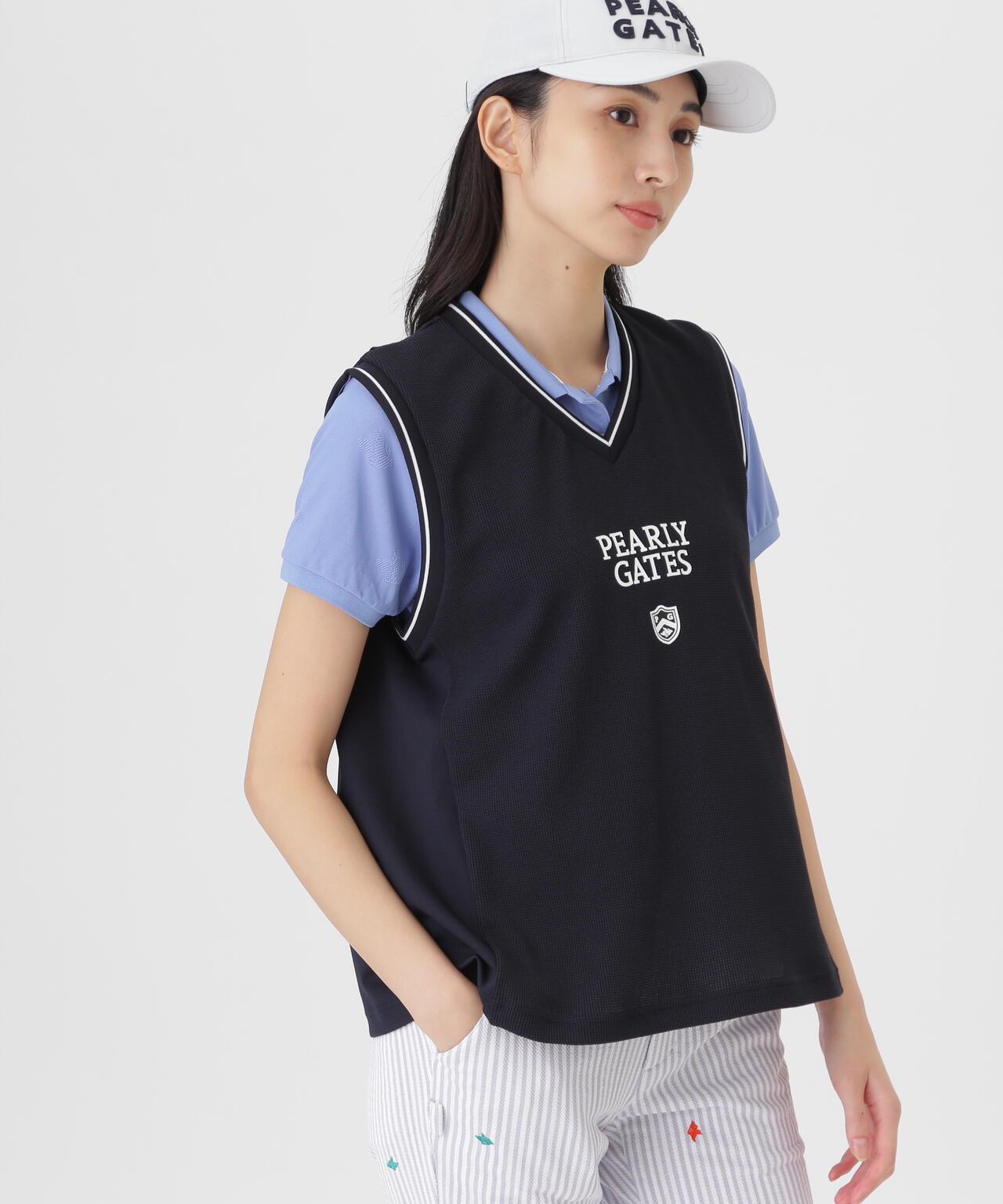 メッシュアンドメッシュVネックベスト (WOMENS) | PEARLY GATES