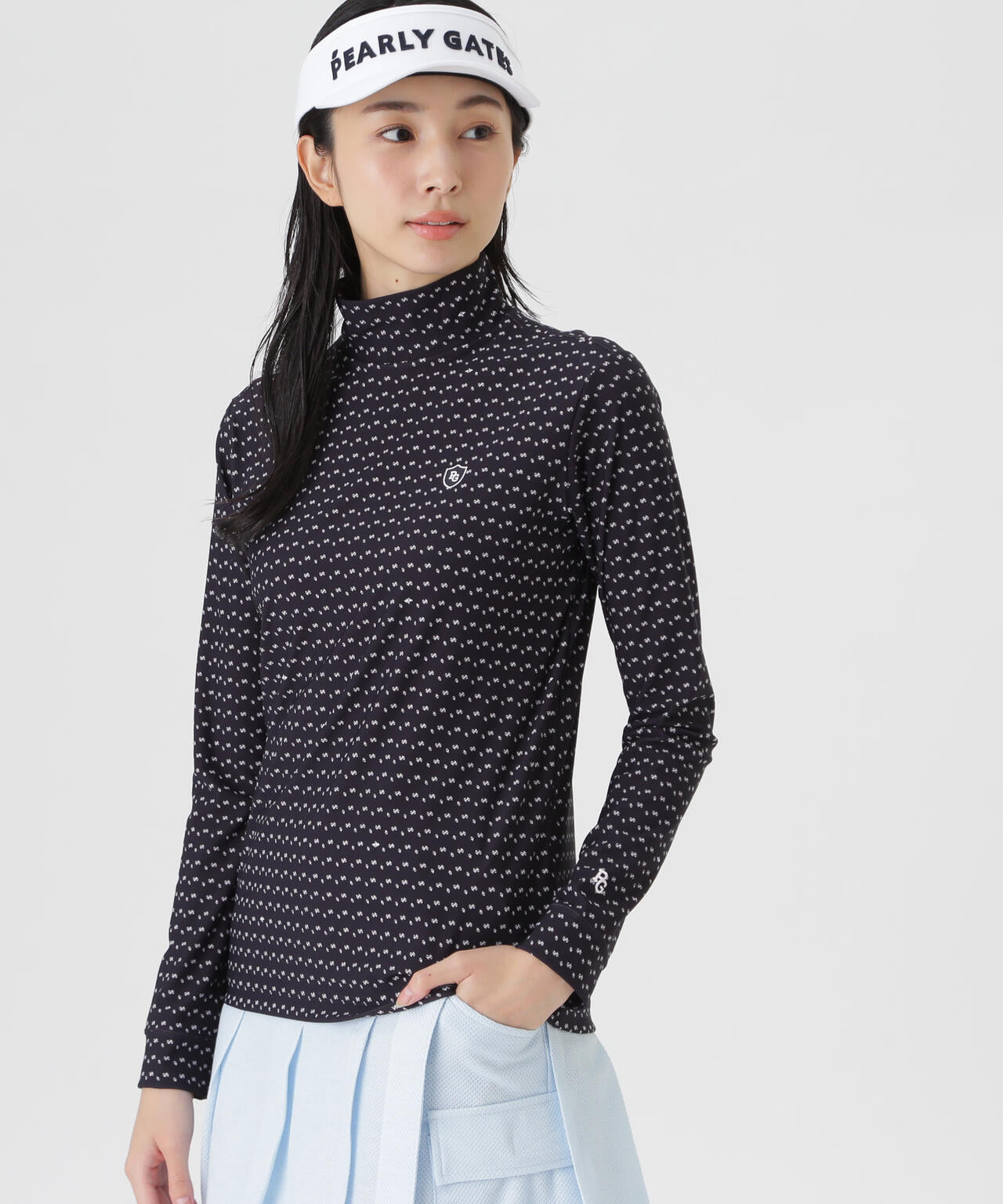 PEARLY GATES　 レオパード　トリコットハイネックシャツ トゥルーボーテトリコットストレッチ長袖ハイネックカットソー