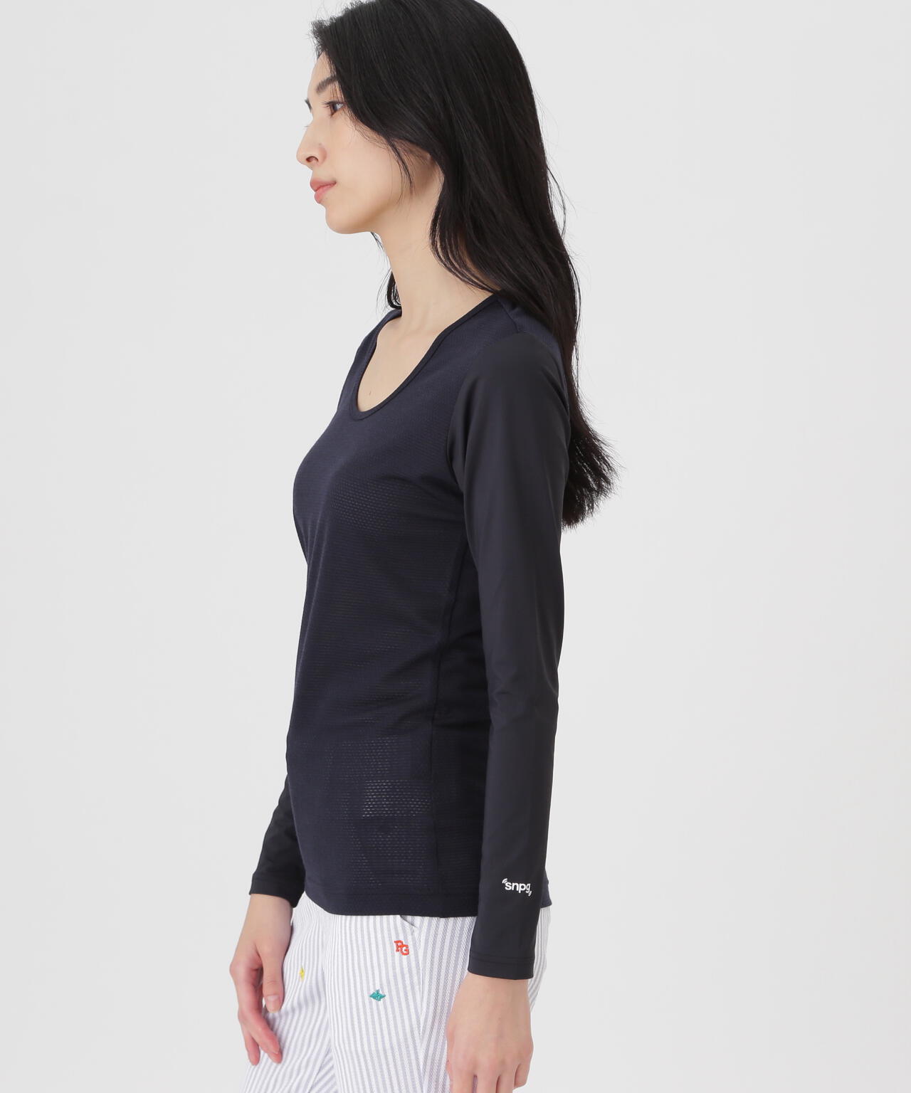 パーリーゲイツ　Nペア 天竺メッシュモックネックアンダーシャツ濃紺サイズ5 Super Natural ウールメッシュ×ナイロンベア天竺(WOMENS) | PEARLY