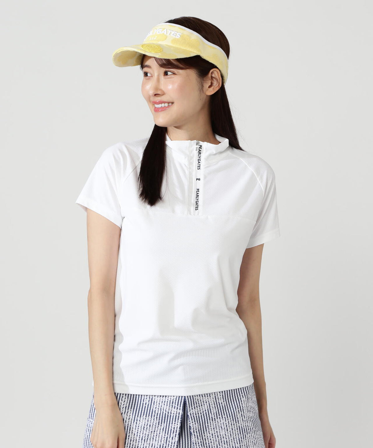 Nyグリッド2WAYトリコット半袖ハーフジップアップカットソー | PEARLY 