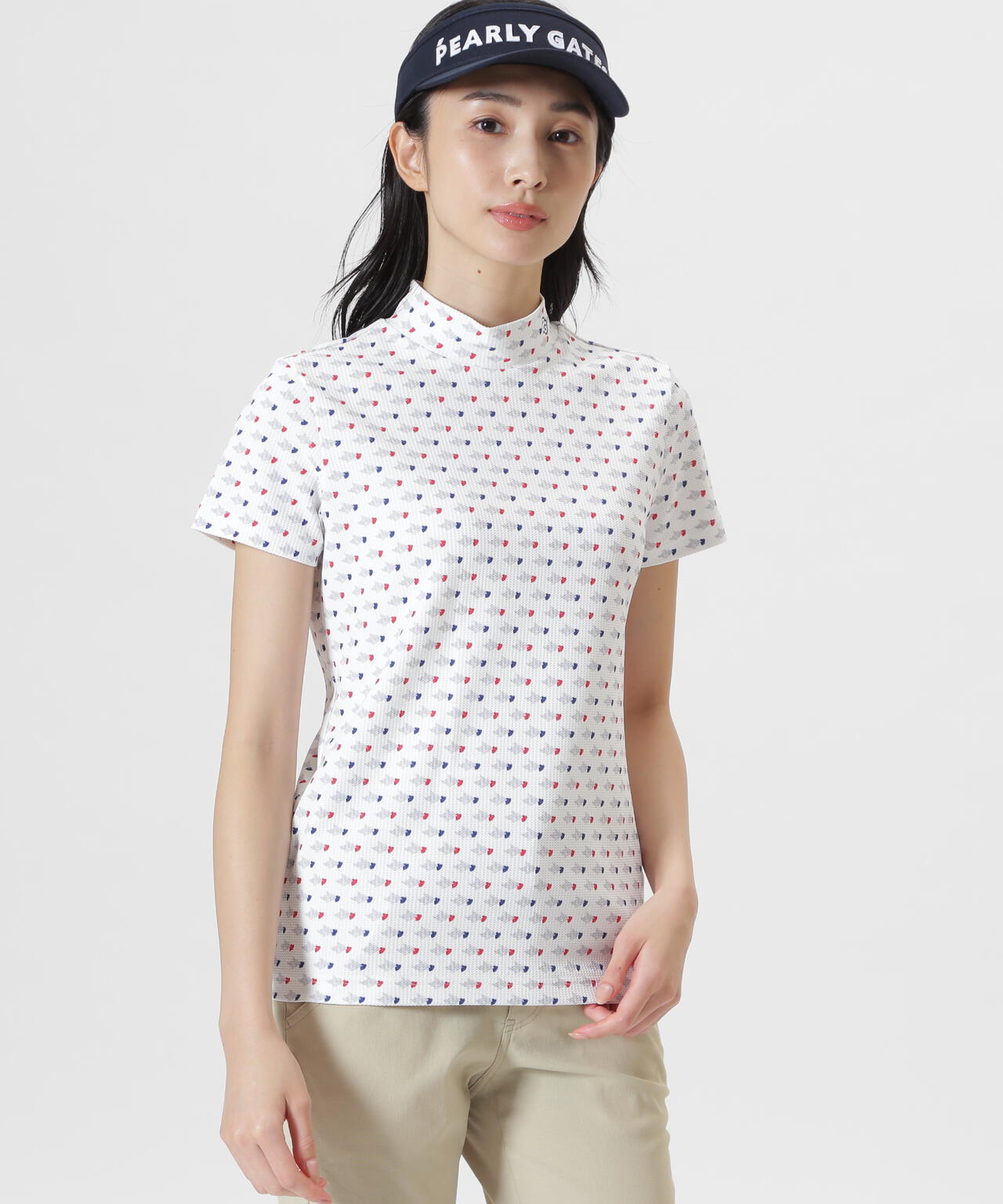 とびうさハート柄ワッフルプリント半袖ハイネックカットソー | PEARLY