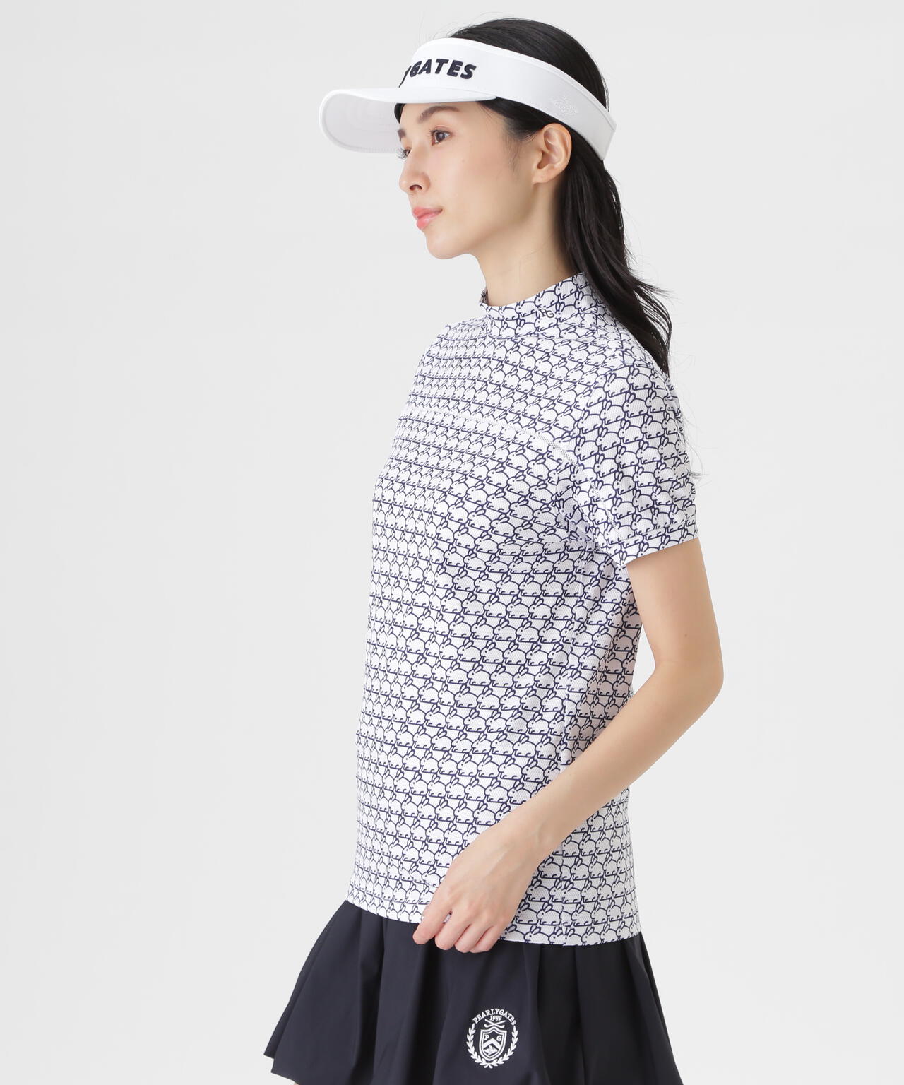 2WAYトリコット半袖ハイネックカットソー ＜もちうさぎ柄＞ (WOMENS