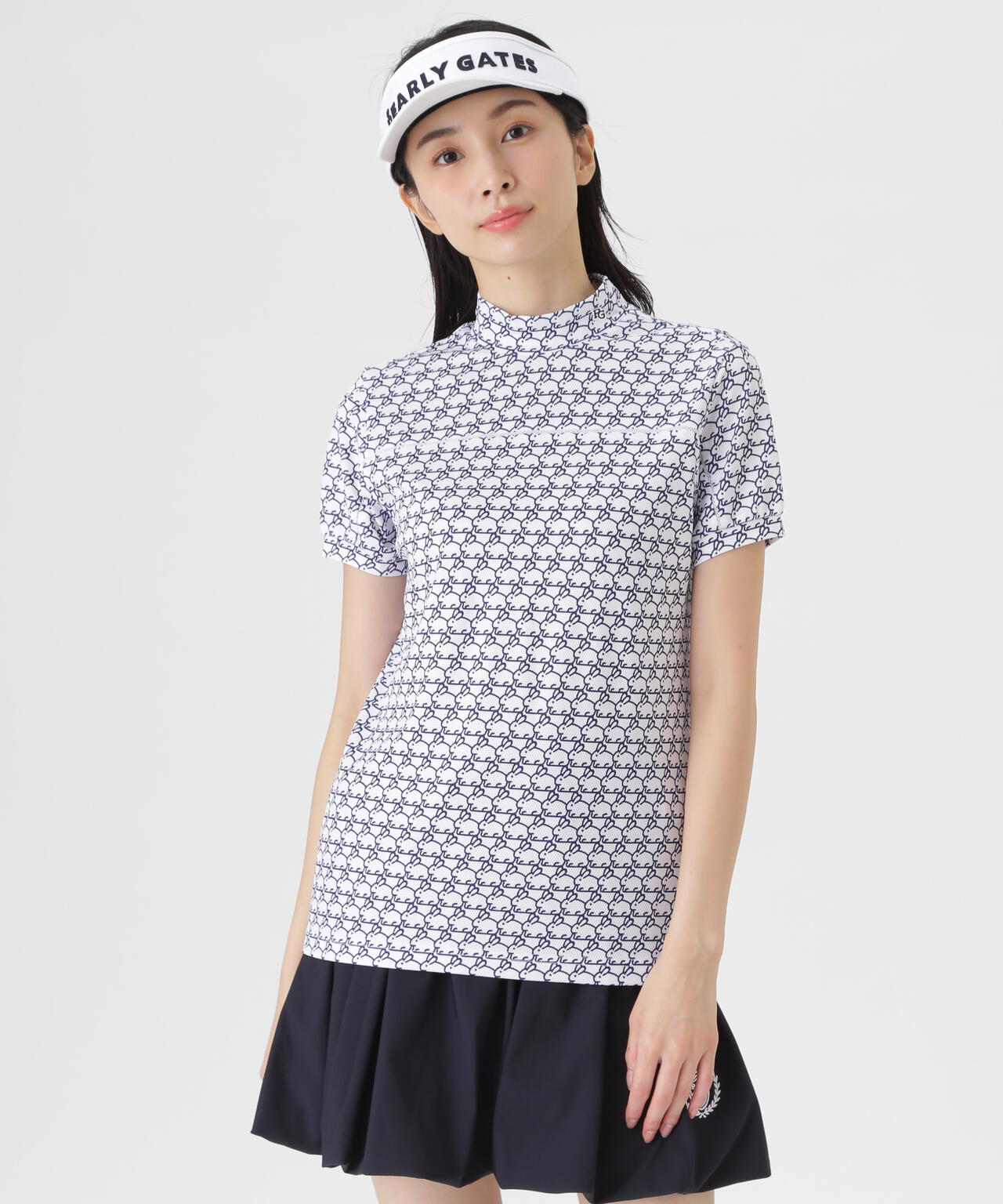 2WAYトリコット半袖ハイネックカットソー ＜もちうさぎ柄＞ (WOMENS
